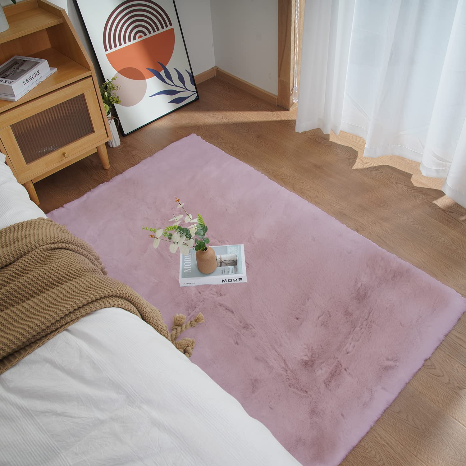 Ghouse Faux Tappetto di Pelle di Pecora Tappeto a Pelo Corto Lavabile Fluffy Uni Effetto Pelliccia Antiscivolo Facile da Pulire, Dimensione:60 x 180 cm, Colore: Rosa