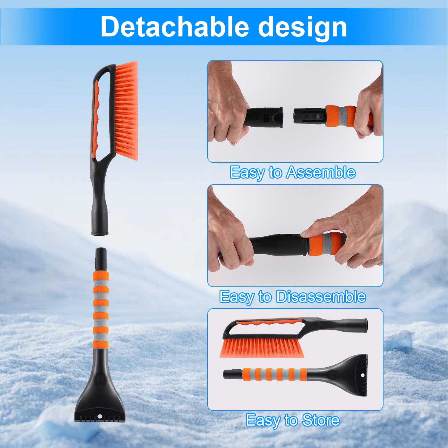 SINGARO Rascador de hielo y cepillo de nieve para parabrisas de coche, raspador de nieve para coche, necesidades de invierno de nieve, herramientas multifuncionales para quitar la nieve del coche