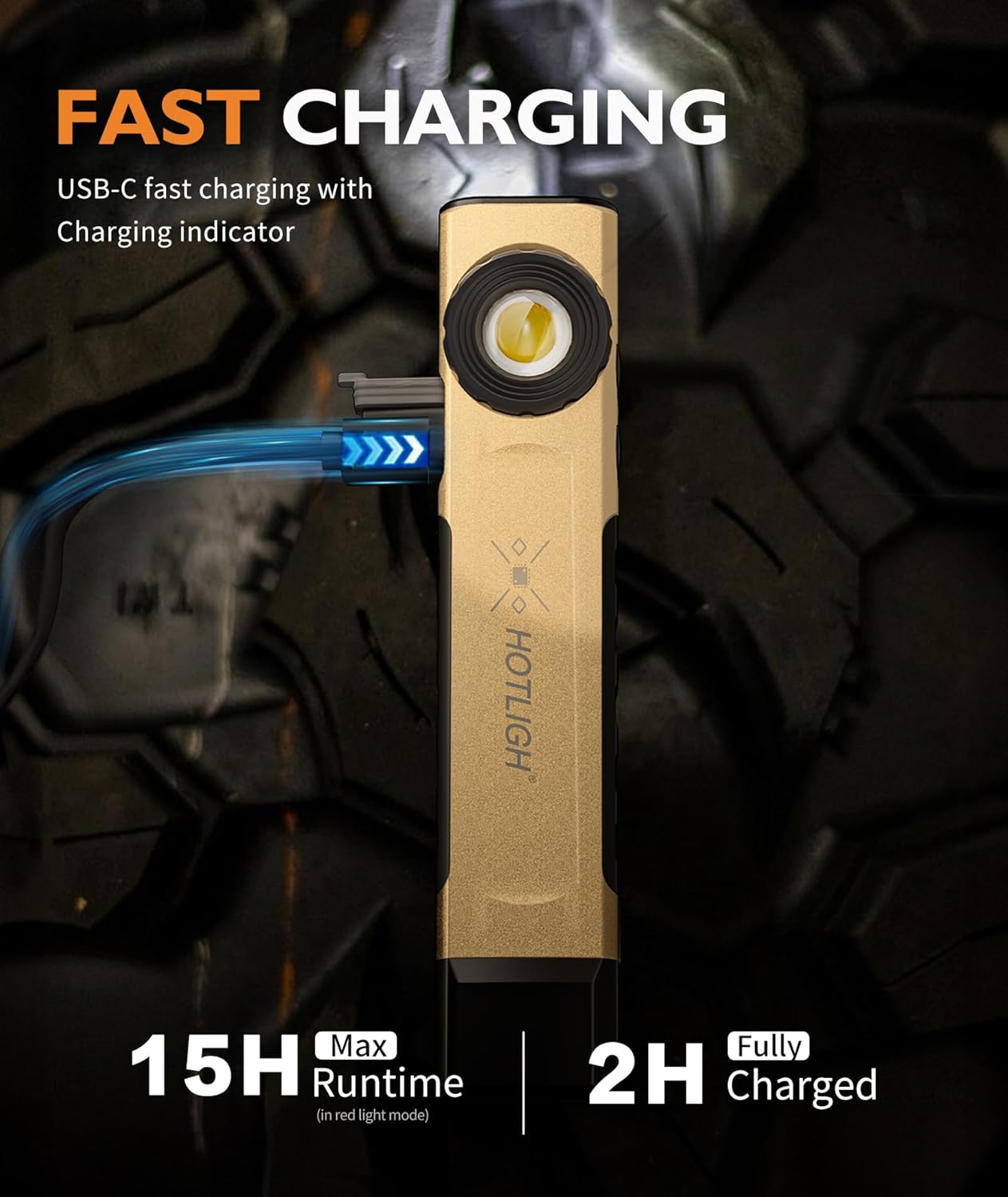 HOTLIGH Rechargeable Flashlight Magnetic - 700 Lumens LED Flashlight with Clip Design, Flat Flashlight for Car Repairing/Camping/Emergency