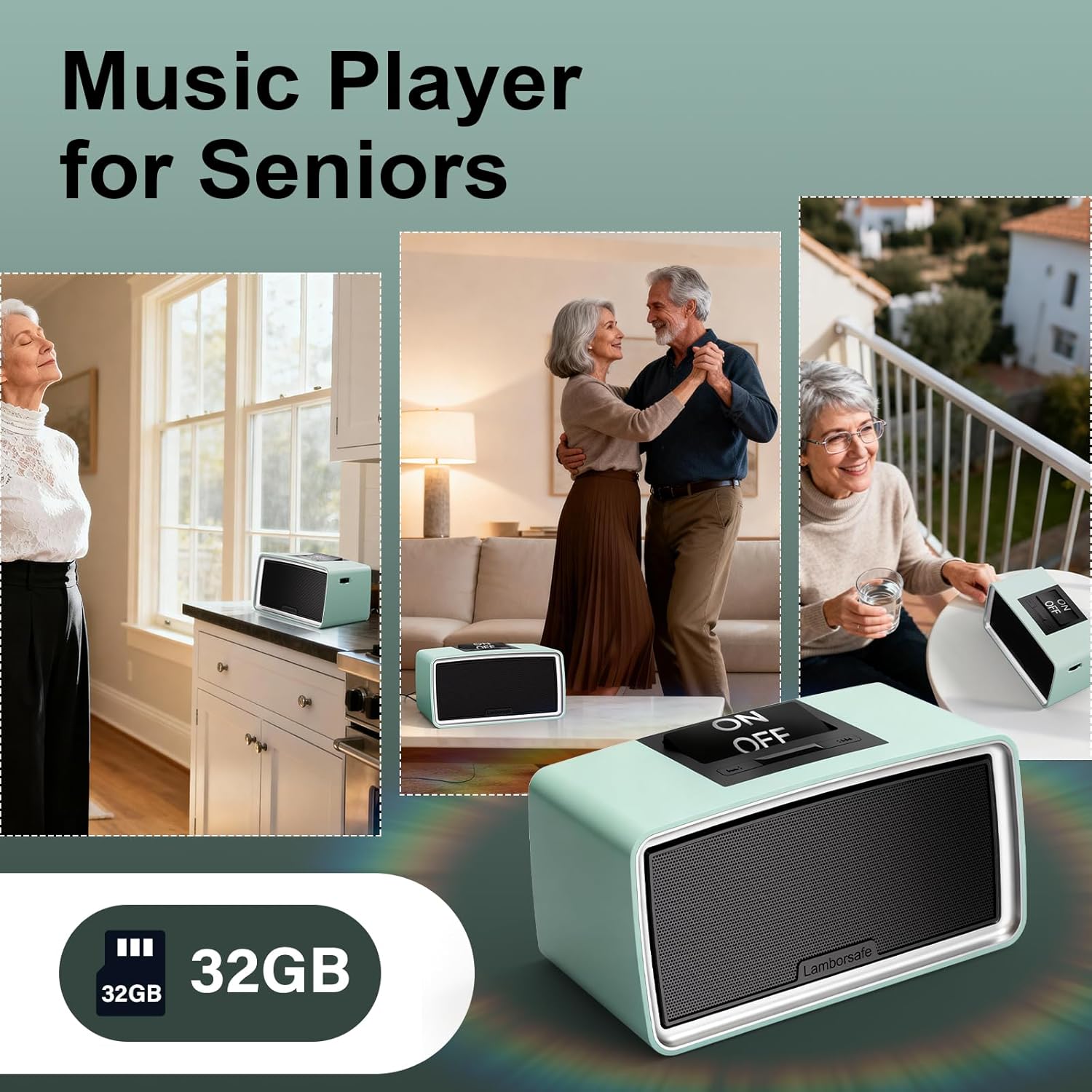 One-Button Music Player for Seniors, Simple Music Player for Elderly & Dementia Patients, MP3 Player Device with 32GB TF Card, Gift for Alzheimer’s, Visually & Mobility-Impaired (Cyan)