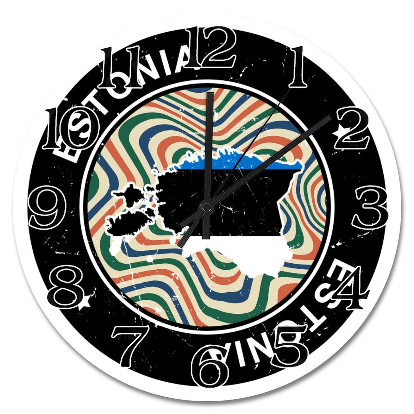 Horloge murale drapeau Estonie en bois rustique et silencieuse de 38 cm