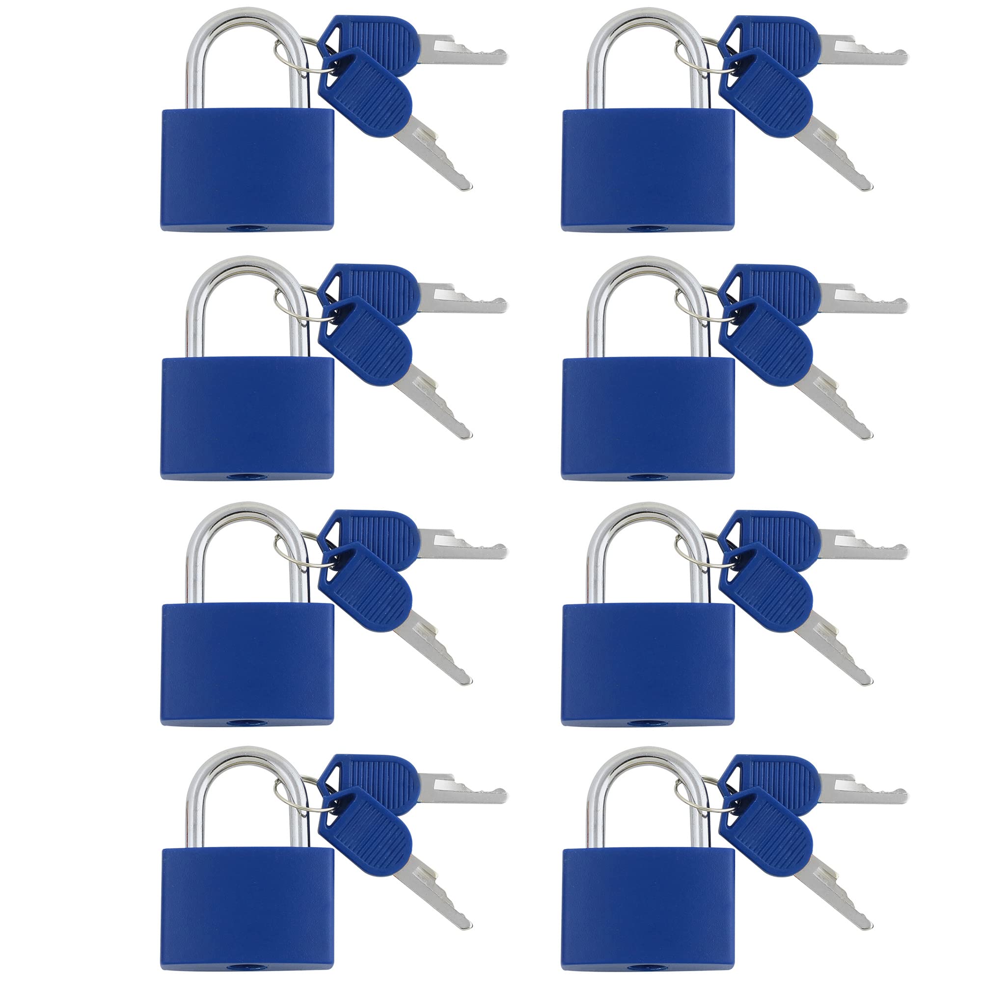 VIP - 8 Pc Metal Padlock Solid Brass Luggage, Backpack, Diary, Jewelry Box, Crafts, School Teaching Lock with Key and Durable Cover (Medium, Navy Blue
