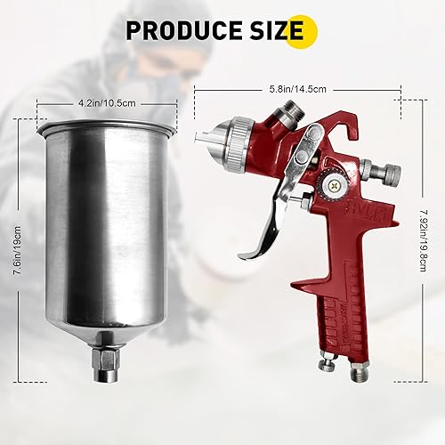Miniatura 5 de HVLP Pistola de pulverización de alimentación por gravedad, kit de pistola de pulverización de pintura de aire automotriz con boquillas de 1.4, 1.7,