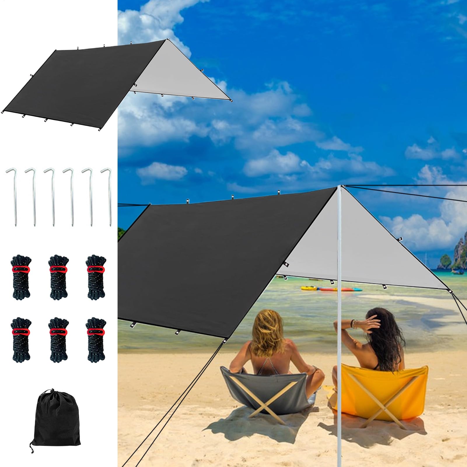 Bâche Imperméable pour Camping Abri de Randonnée | Toile Imperméable Portable pour Tente, Jardin, , Escalade, Survie et Plein Air