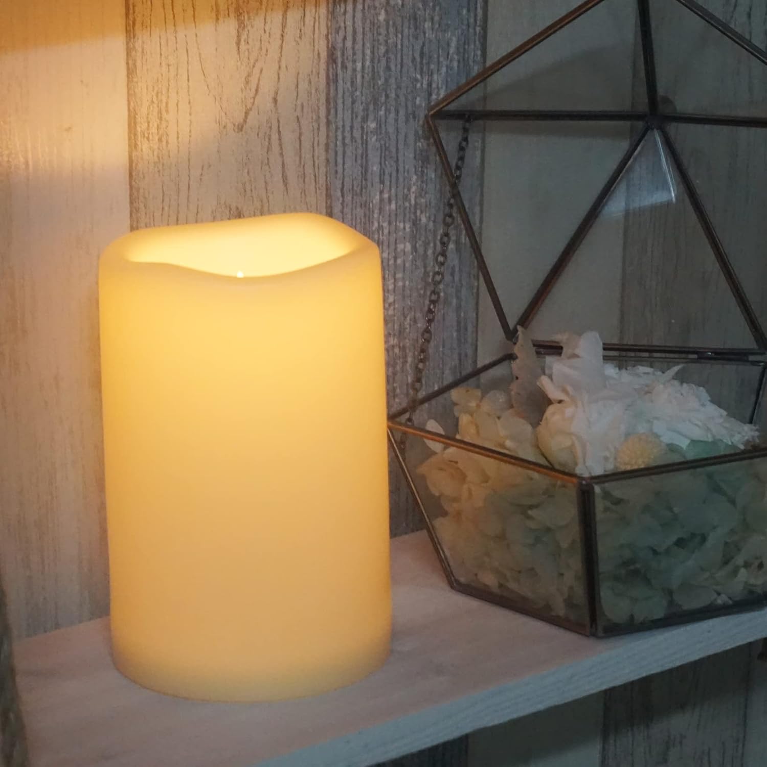 CANDLE CHOICE Waterproof Outdoor Battery Operated Flameless Candle with Timer Large Plastic Resin Bright Flickering Electric LED Pillar Lantern Patio Garden Wedding Christmas Decorations 4”(D)x6”(H)