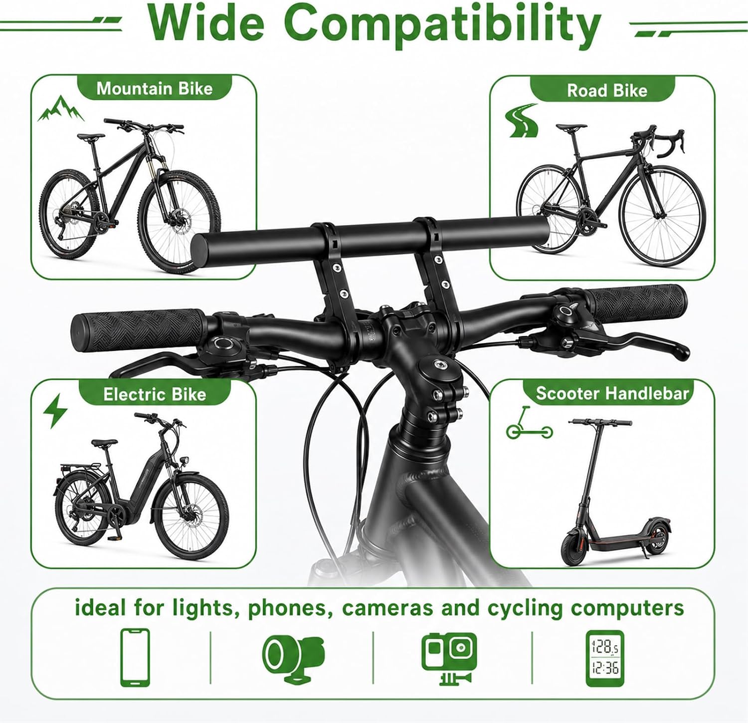Bike Handlebar Extender,11.81'' Aluminum Alloy Handlebar Extender,With Double Clamp Mounting Base,For Bike Bicycle Motorcycle
