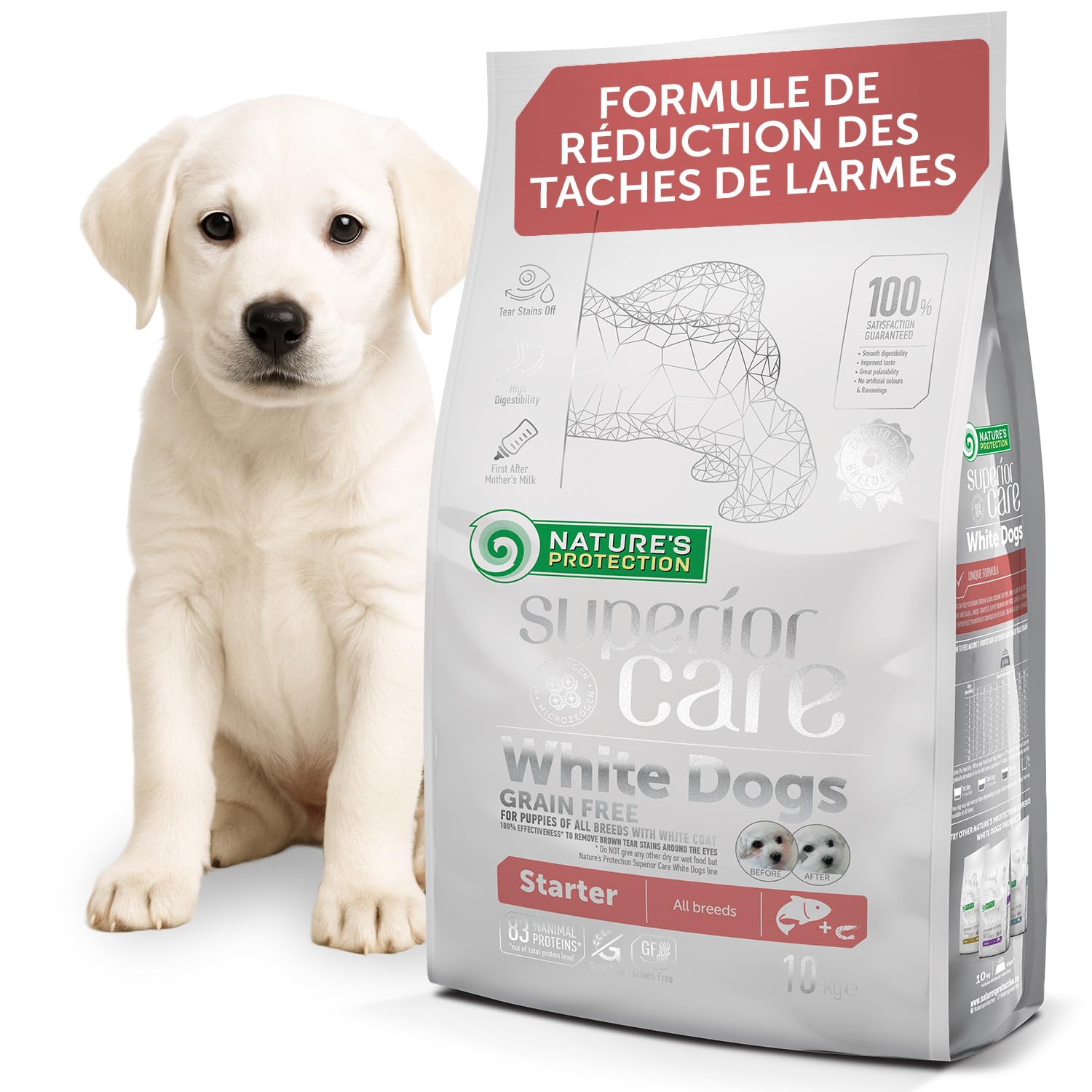 Nature's Protection Superior Care Croquettes Chiot, Saumon 10 kg | Croissance saine et digestion douce, Petites croquettes, Chiens ≤4 mois et mères allaitantes, Pelage blanc, Toutes races