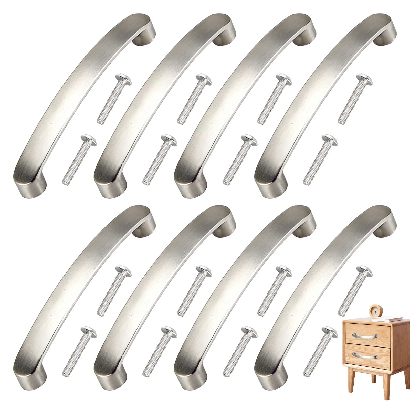8Pac Silver Cabinet Handles,Kitchen Cabinet Handle,Cupboard Handles,Bow Stainless Steel Drawer Cabinet Pulls,96mm Hole Centre with Screws,Aluminum Alloy Handles for Drawer Wardrobe Kitchen or Other