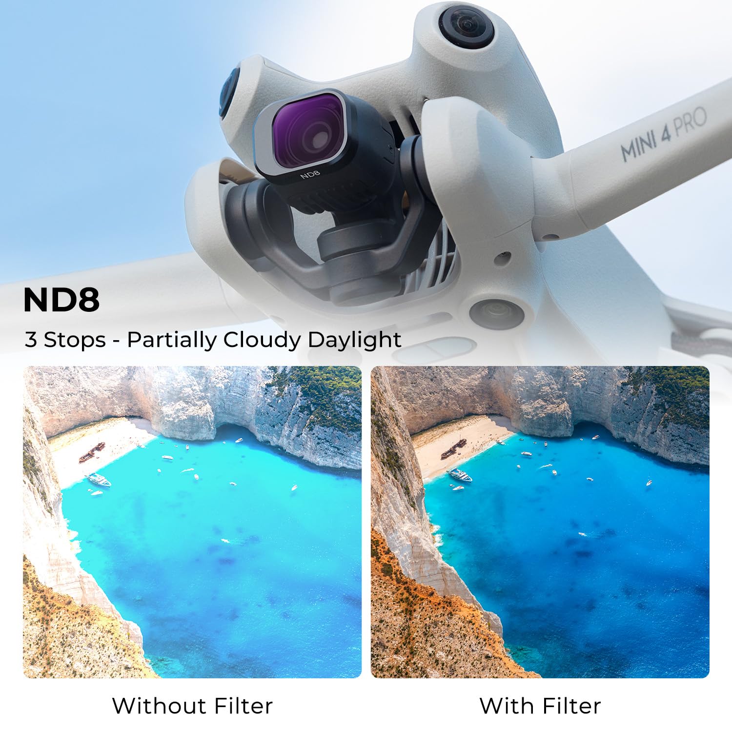 K&F CONCEPT Mini 4 Pro ND Filterset, 4 Stück ND8, ND16, ND32, ND64 Filter Kompatibel mit DJI Mini 4 Pro, mit mehrfach beschichtete HD optisches Glas, Ultraleichter Plastik Rahmen