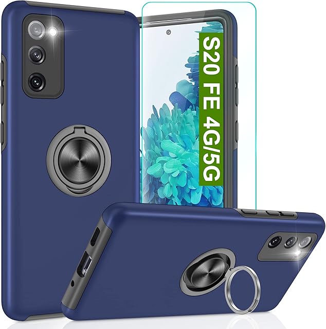 Pilaru for Samsung Galaxy S20 FE 4G/5G Case,[Upgraded Shockproof Airbag] Galaxy S20 FE 4G/5G Cover with Ring Holder Tough Protective Silicone Bumper Armour Phone Case for Samsung Galaxy S20 FE,Blue