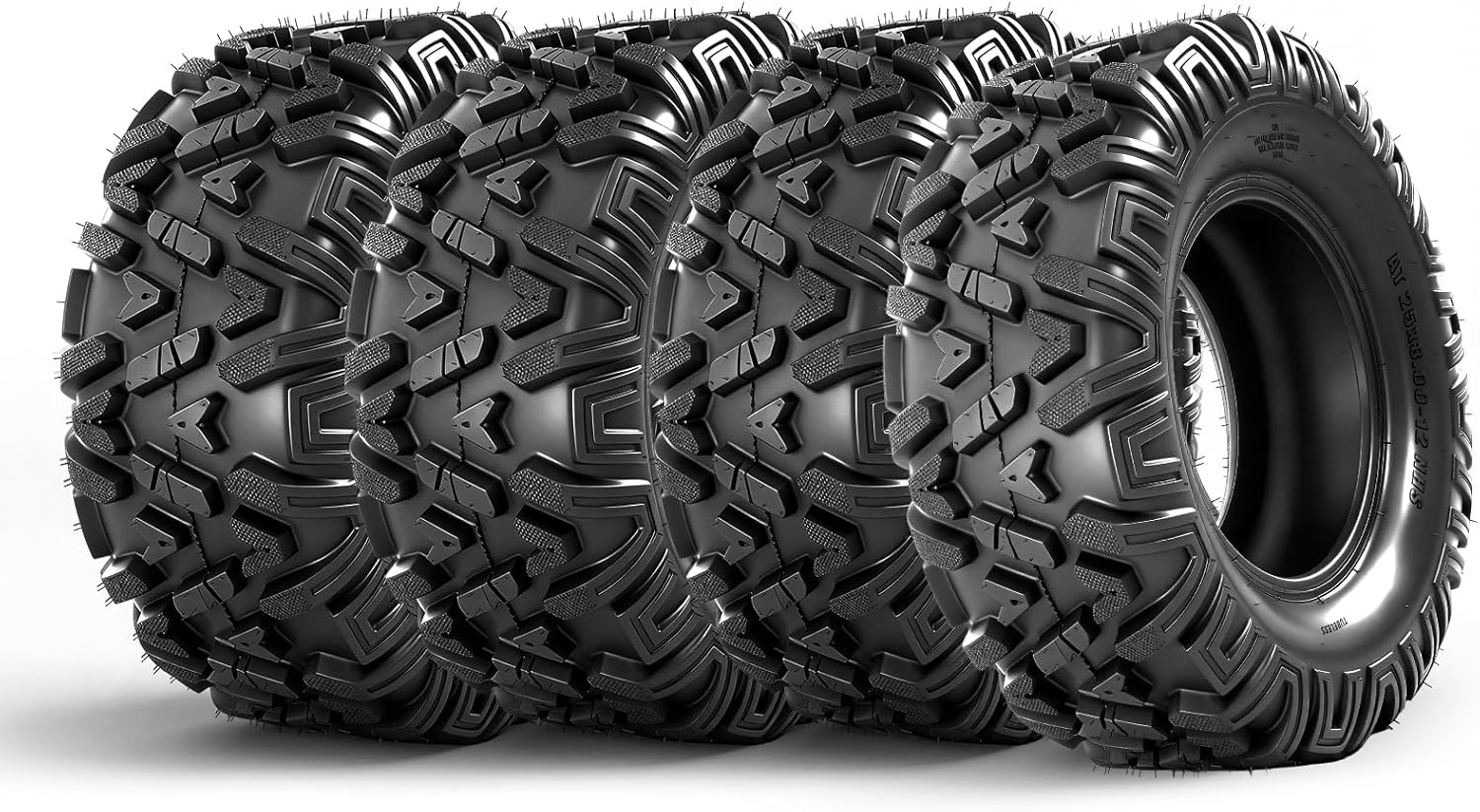TRIBLE SIX 25x8-12 & 25x10-12 ATV UTV Tires,6 PR All-Terrain Tires 25x8x12 25x10x12 for Sand Mud Trail,Non-Directional Tread,Tubeless (Pack of 4)