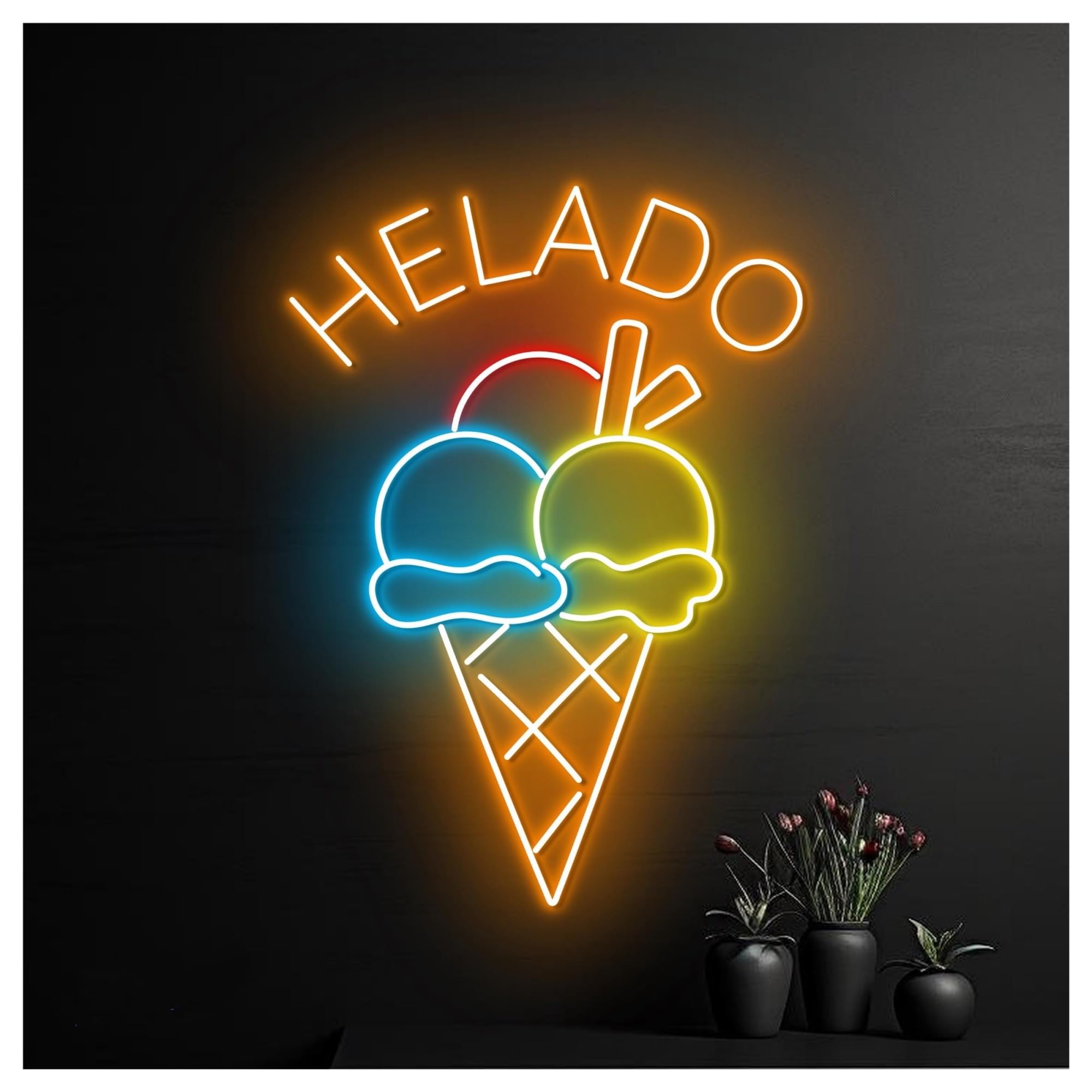 Insegna al Neon Insegna Al Neon Helado Con Luce LED Dimmerabile Per Gelateria, Pasticceria, Bar, Caffetteria Spagnola, Arredamento Per Attività Commerciali, 50cm