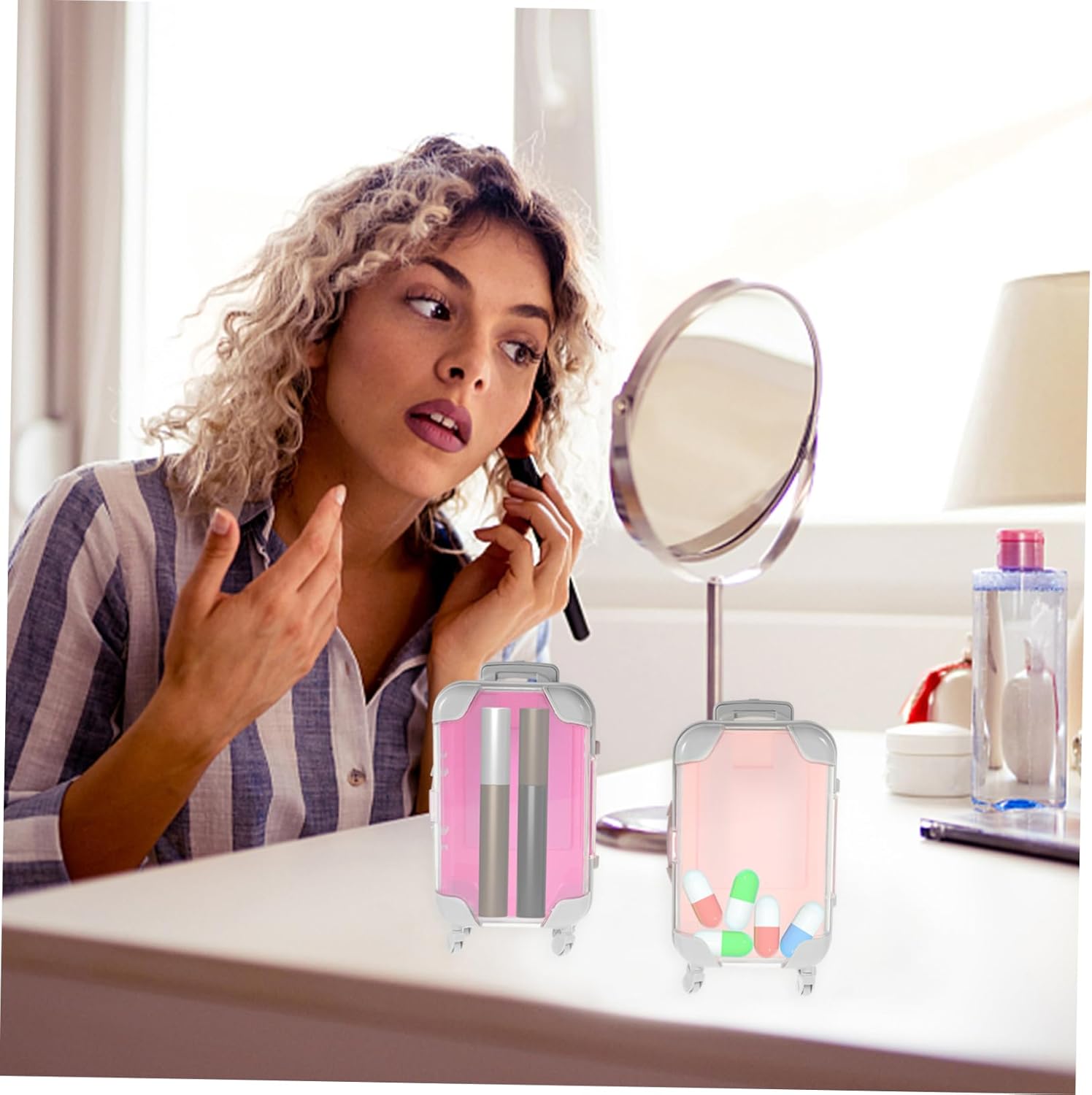 Uonlytech 4pcs Mini Suitcase Makeup Box Travel Toiletry Bag Portable Makeup Holder for Women