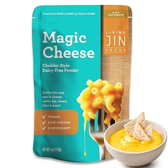 LIVING JIN Vegan Cheddar Magic Cheese Sauce Powder 6oz, Plant-Based | Low sodium & dairy free, Ideal for mac & cheese and nachos, Makes creamy sauce, Quick 1 min microwave