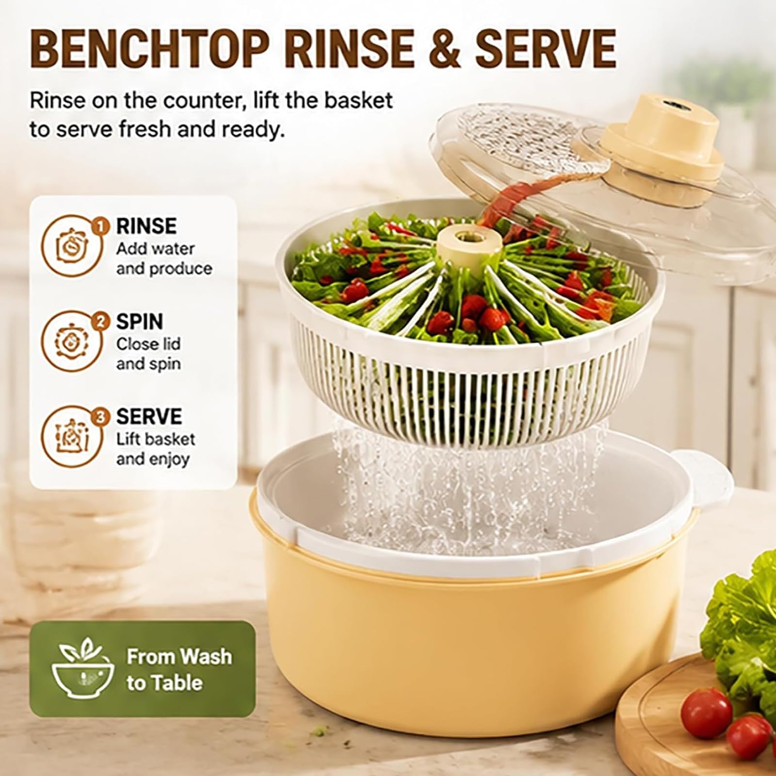 Centrifuga elettrica per Lavatrice per Frutta, Lavaggio e centrifuga a 360° | 12 testine e base antiscivolo, ciotola per la pulizia di frutta e verdura, per insalata di lattuga(white)
