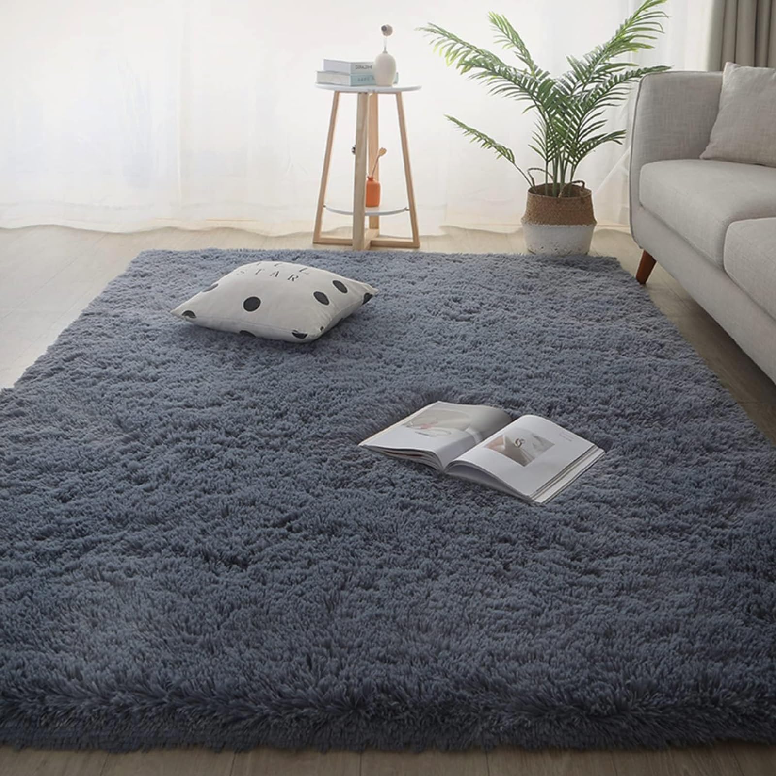 XUEDNGM Alfombra Salón Alfombra de Salón 140 x 200 cm Modernas Pelo Largo Lavables, Suave, Esponjosa, Antideslizante Alfombra para La Sala de Estar Salón Alfombra Lavable para Salón, Gris