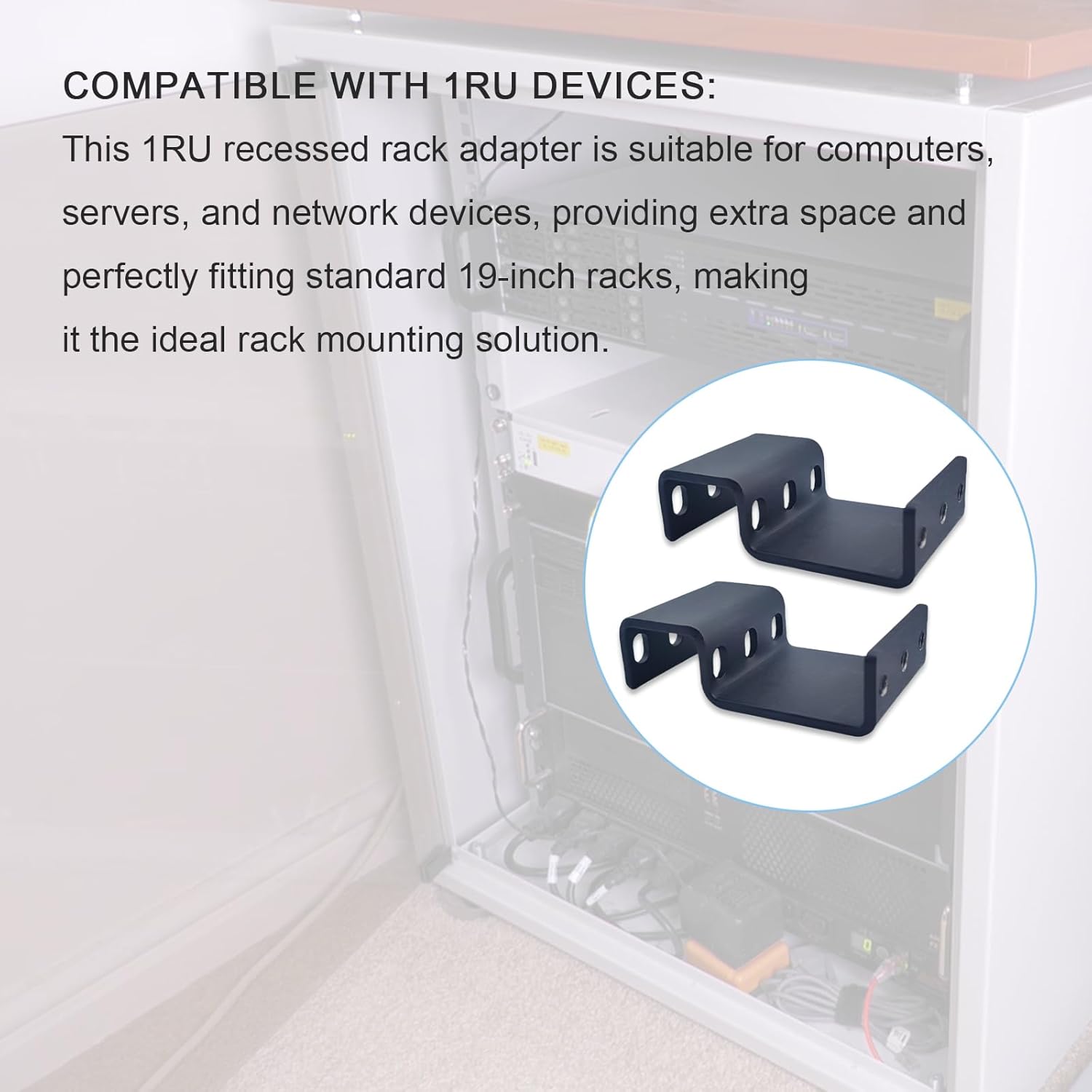 Compatible 1RU Recessed Rack Adapter-for Computers,Servers,and Network Devices,fits Patch Panels,Rack Shelves,and Standard 19-inch Equipment,Reverse Mount Provides Extra Space for switches | RRA1U