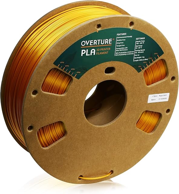 OVERTURE PLA Filament 1.75mm 3D Printer Consumables, 1kg Spool (2.2lbs), Dimensional Accuracy +/- 0.05 mm, Fit Most FDM Printer (Royal Gold)