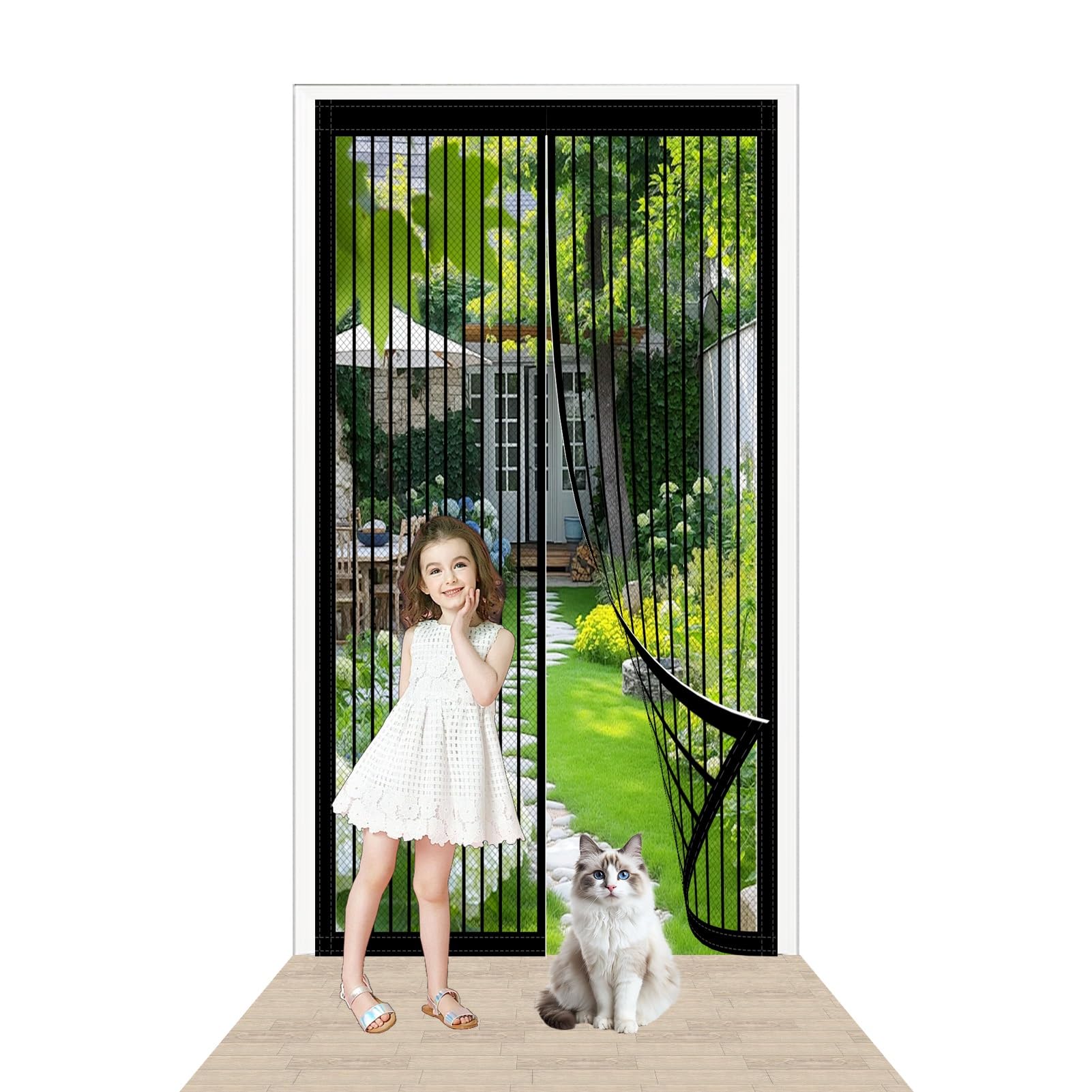 Mosquitera Magnetica 142 x 217 cm sin Taladrar Fácil de Instalar Mosquitera Puertas Mantiene El Aire Fresco para Puerta Del Balcón Puerta Patio, Negro
