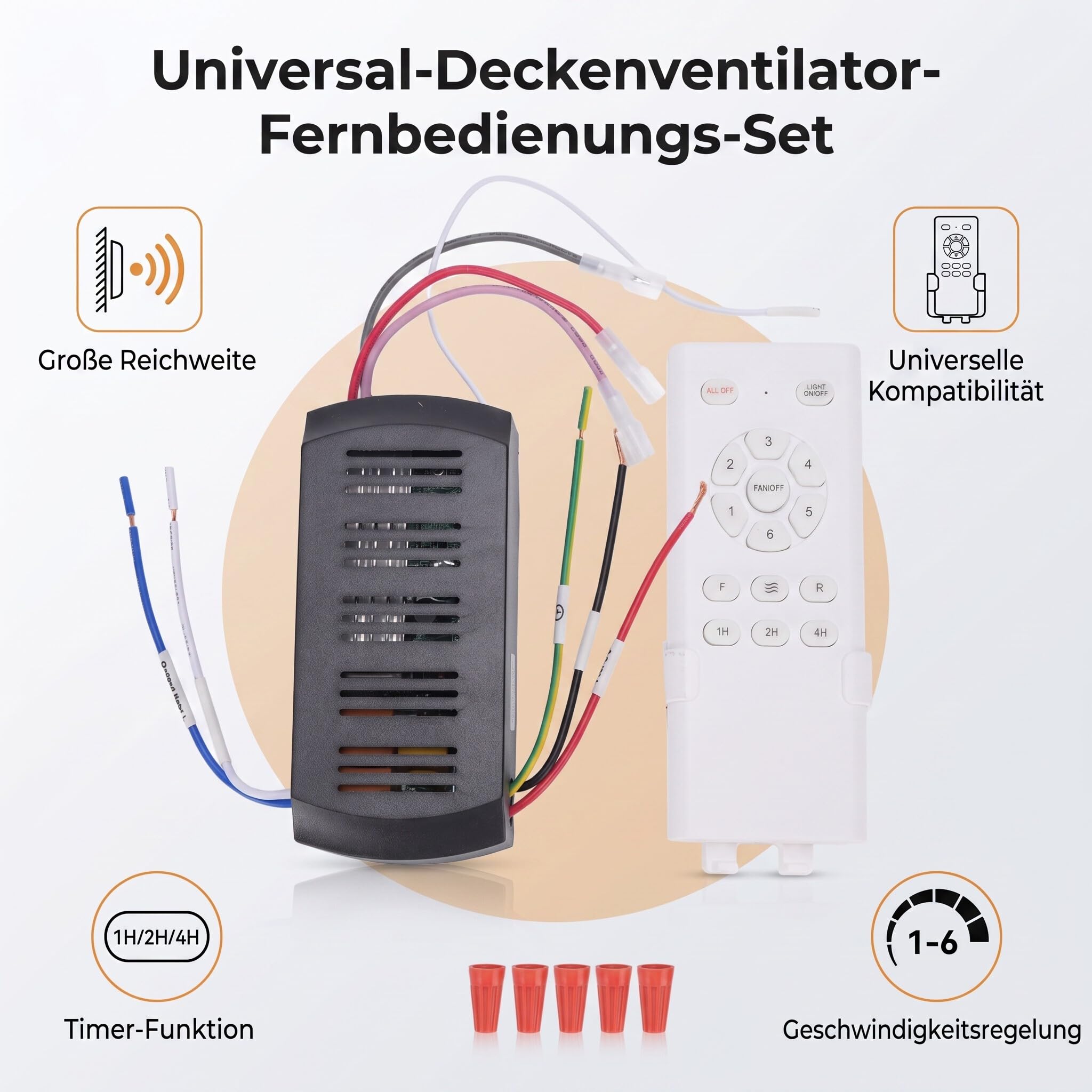 Ejoyous Kit de Control Remoto para Ventilador de Techo, Control Remoto Universal para Luz y Velocidad de Ventilador de Techo con Temporizador y Regulador de 6 Velocidades para Hun
