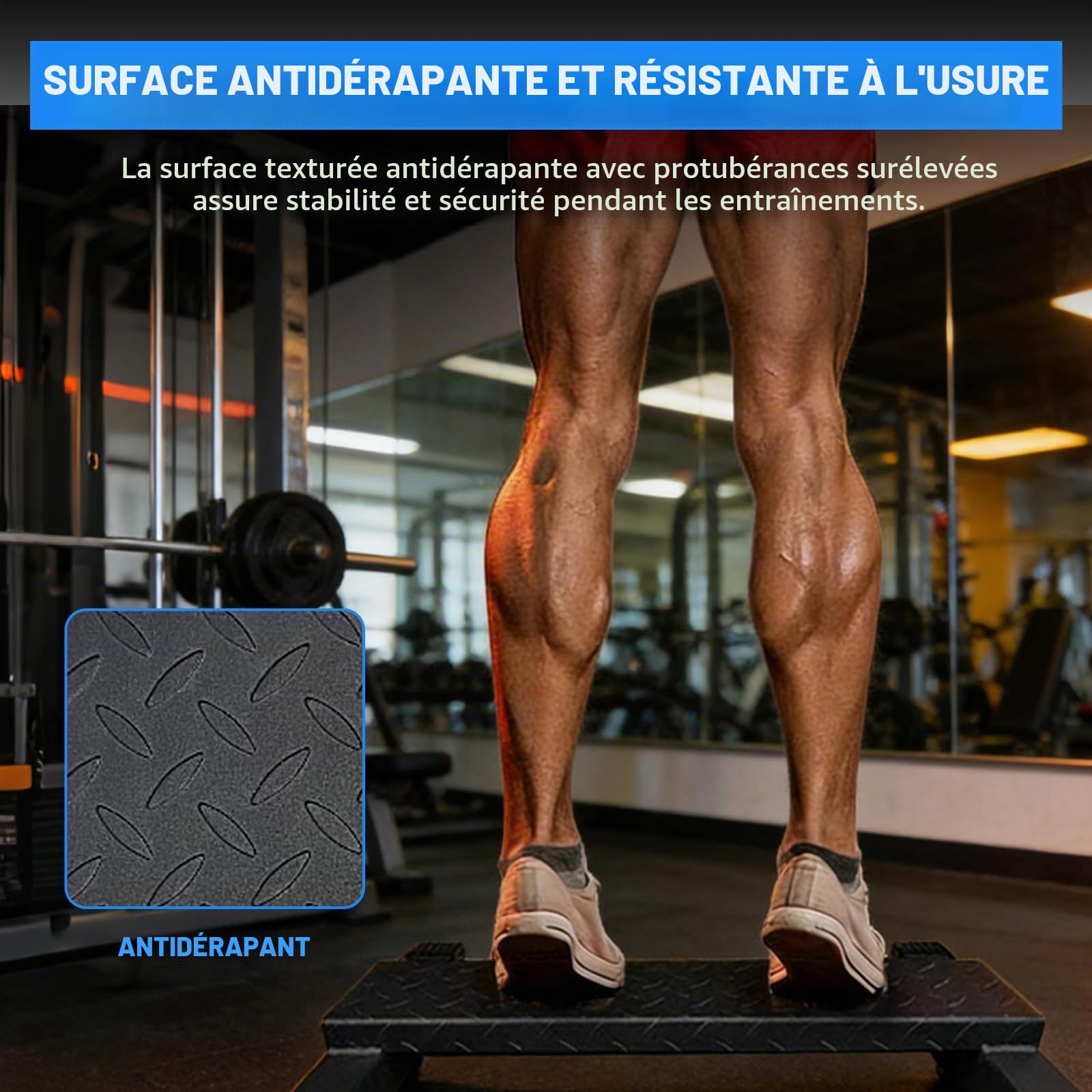 Entraîneur de mollet, barre de levage polyvalente, bloc de mollet en acier massif antidérapant pour levés de mollets, squats, étirements des pieds et exercices de dip, fitness à domicile, stable et