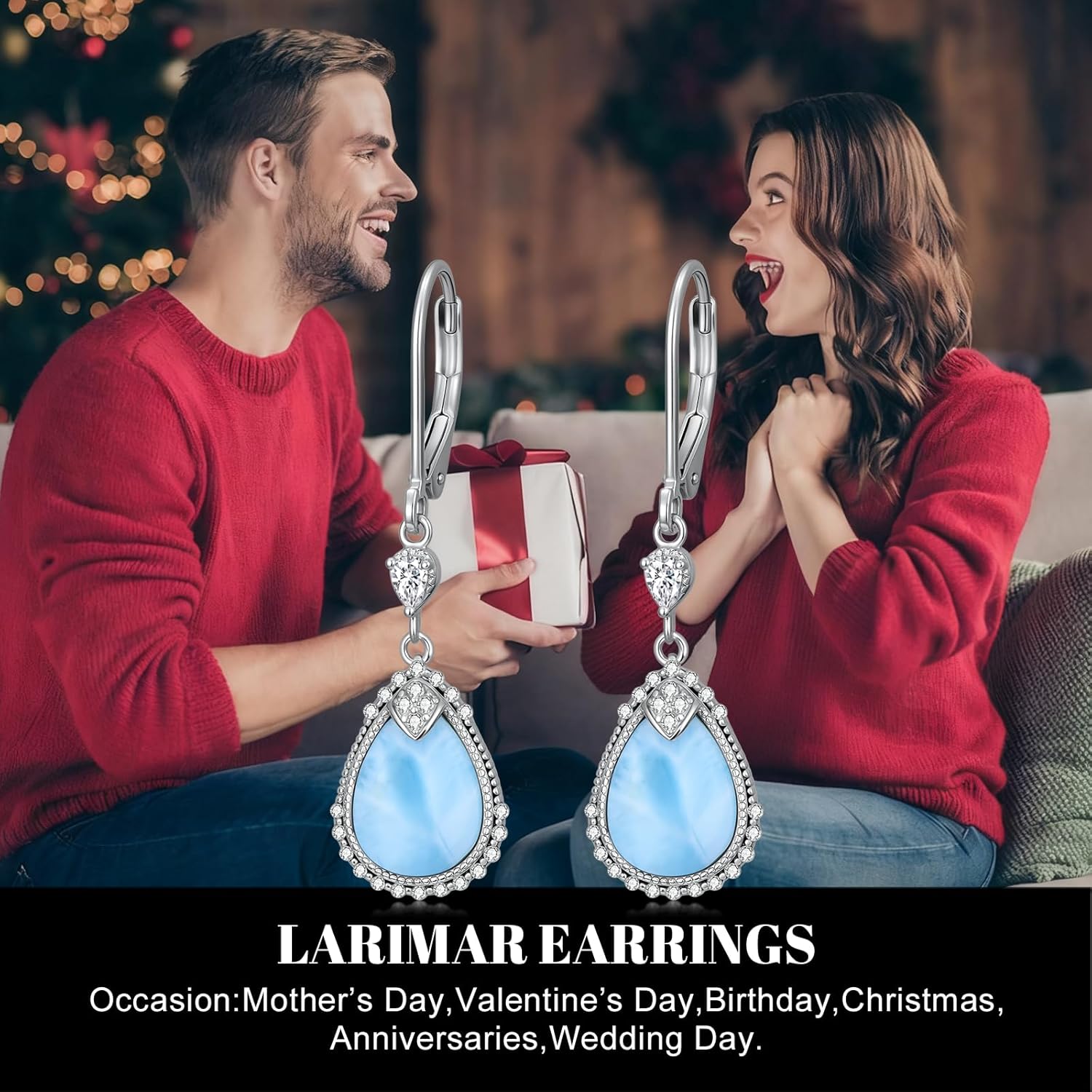 Larimar Earrings 925 Sterling Silver Vintage Teardrop Blue Larimar Leverback Dangle Earrings Valentine's Day Birthday Christmas Jewelry Gifts for Women Mom Her Style 1 - Image 7