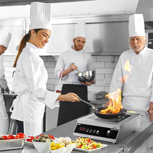 Miniatura 8 de VBGK Cocina de inducción comercial, placa de inducción profesional, placa caliente de 5000 W con control táctil LCD y perilla temporizador de 4