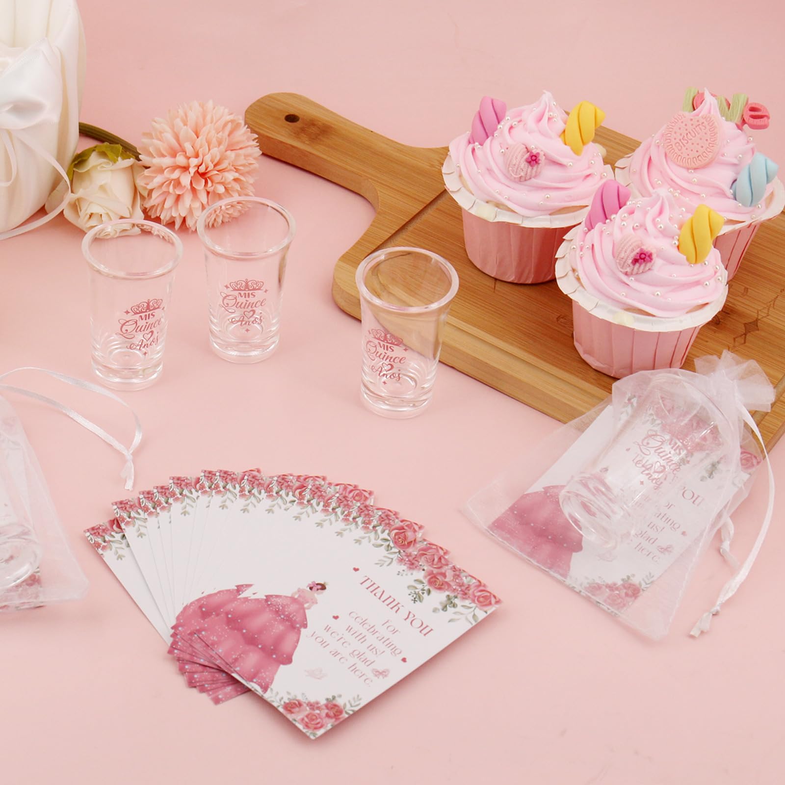 Quinceanera Gastgeschenk-Set – 30-teilig Mit Schnapsgläsern, Schlüsselanhänger, Danksagungskarten & Beuteln
