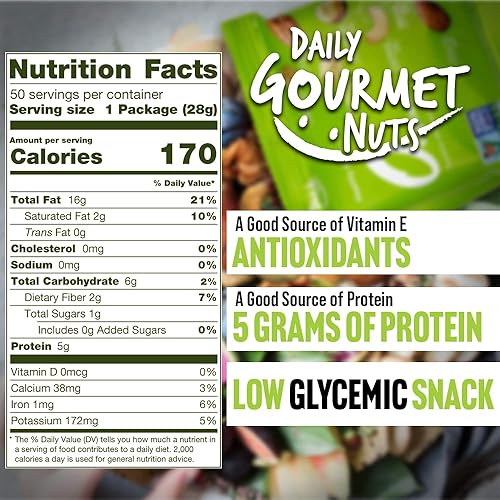 Miniatura 3 de Daily Gourmet Nuts - Paquetes de bocadillos originales de frutos secos mixtos sin sal / aperitivos envueltos individualmente, bocadillos de frutos