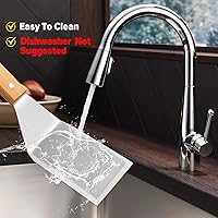 Vista 6 de Juego de espátulas de metal, espátulas de plancha para pescado, espátula de acero inoxidable con mango de madera, espátulas con bordes biselados