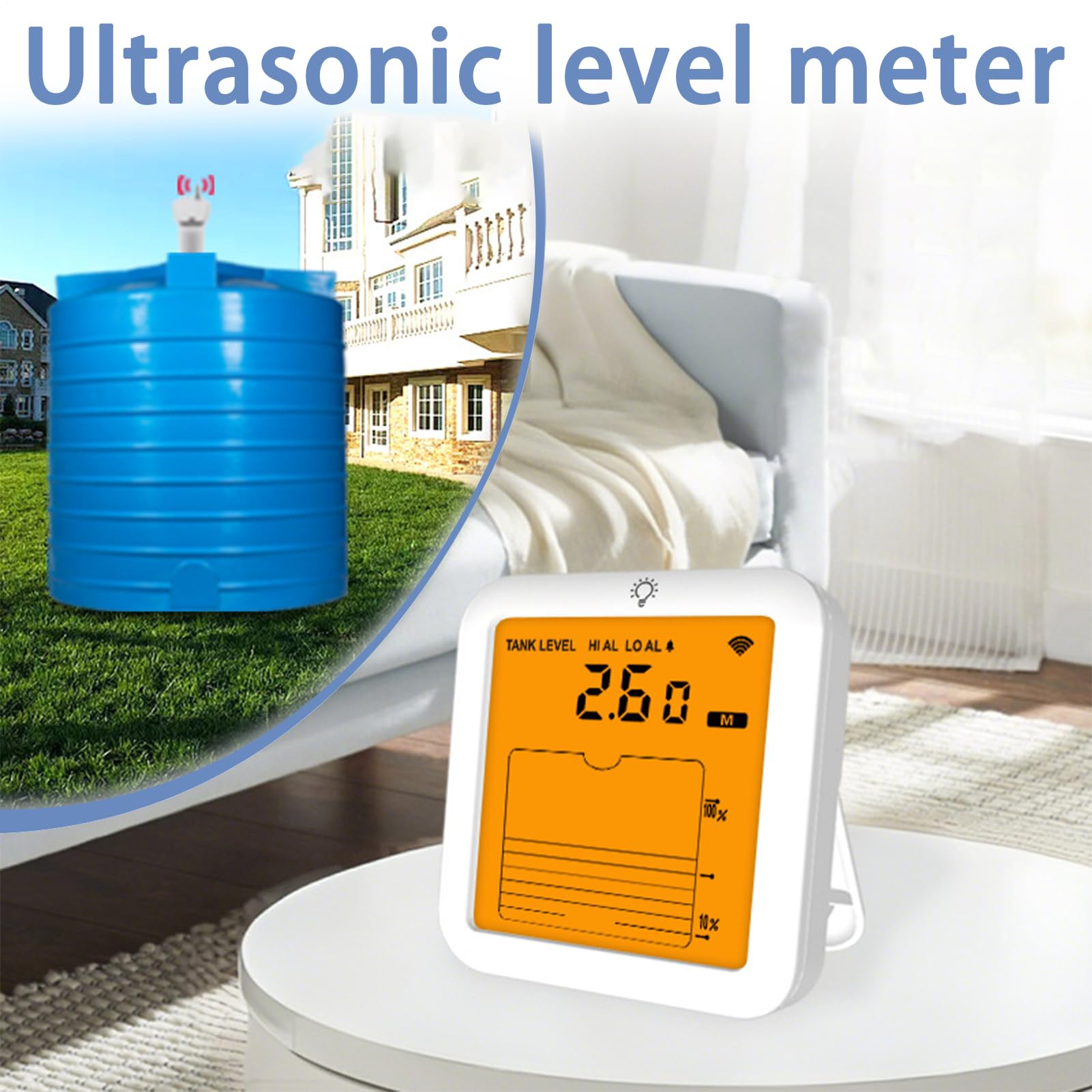 Indicateur de Niveau de Réservoir d'eau | Indicateur Ultrasonique de Niveau d'eau,Détecteur Multifonctionnel avec Affichage Numérique pour Jauge de Capacité de Réservoir et Conteneur
