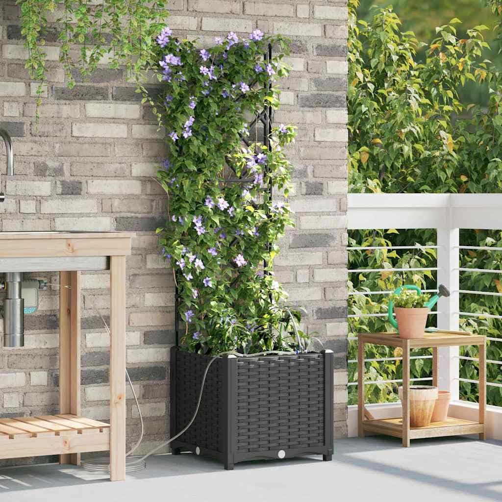 Pot à arrosage automatique 142 cm noir pour extérieur, pot de jardin haut en plastique 40 x 40 x 142 cm avec système d'irrigation, idéal pour terrasse