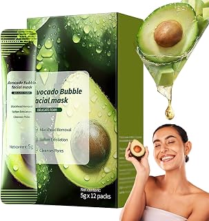 Avocado Face Mask - 12pcs, Avocado Cleansing Facial Bubble Mask, Deep Cleaning Essence Mud Mas-k, Nourishing Hydration Clean Pores, Daily Care Masks for All Skin Types (1 BOX)