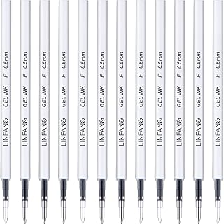 LINFANC Black Gel Pens Refills, 12 Pack Retractable Gel Ink Pen Refills Bulk, Fine Point 0.5mm Tip Smooth Writing Quick Dry Gel Pen Refills for Journaling Writing School Office Supplies (12 Black)