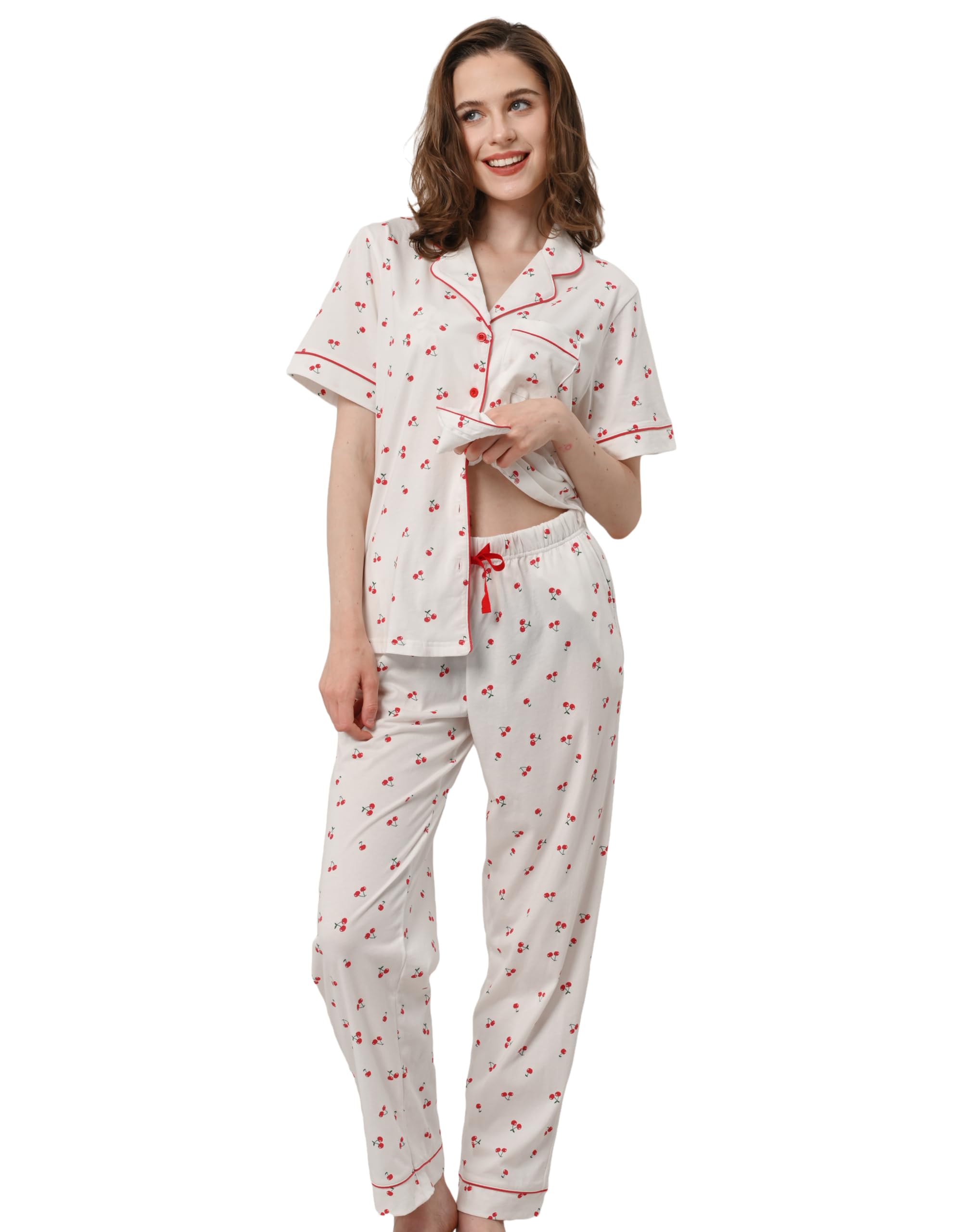 NAP BOUND 100% Cotton Women's Pajama Sets Short Sleeve Button Down Soft Pjs 2 Piece Lounge Set with Pocket Nightwear XS-XXL