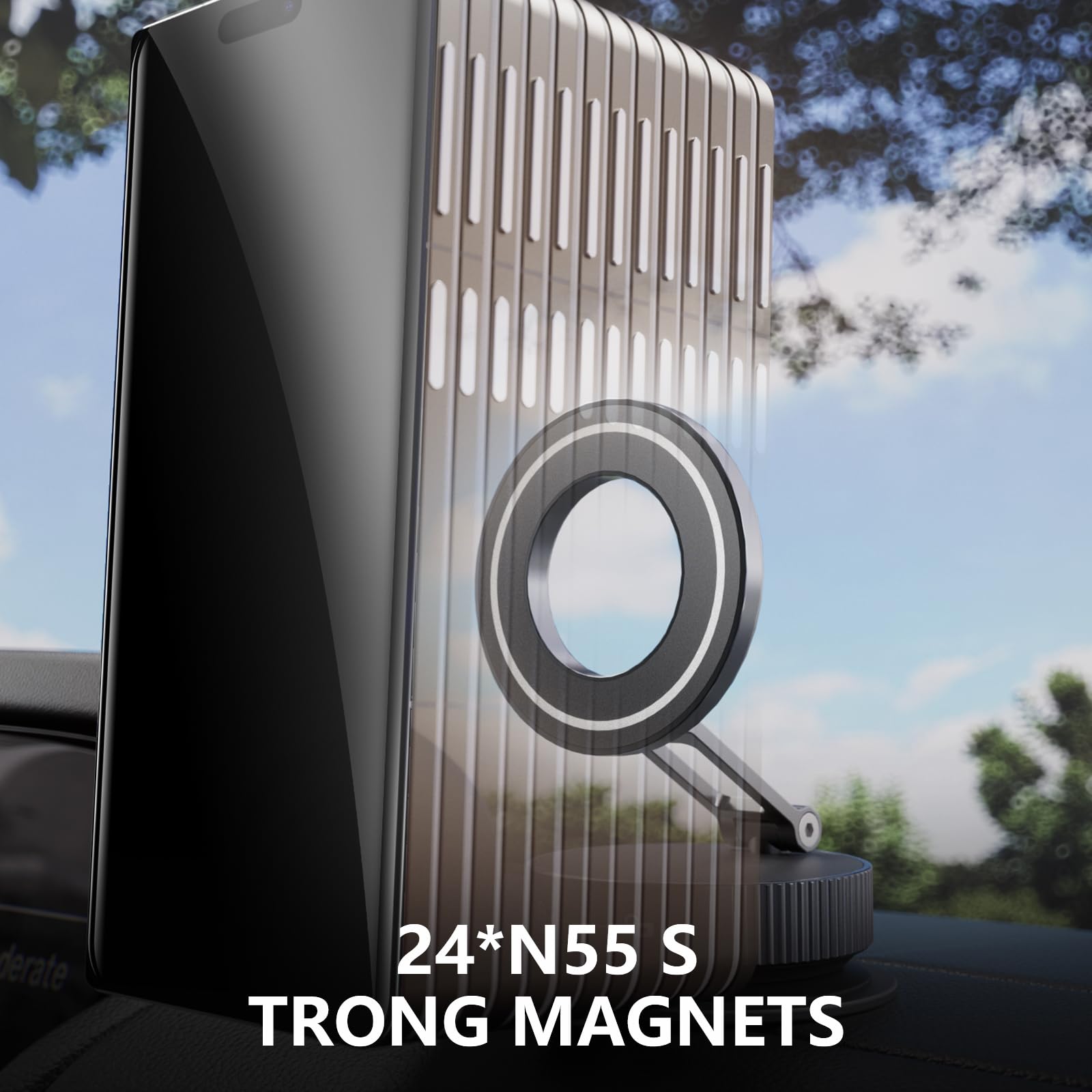 Soporte de teléfono con ventosa al vacío, soporte magnético ajustable de 360° para coche, [89 libras de succión más fuerte y magnético de 2800 gf] bloqueo giratorio para coche/gimnasio/espejo