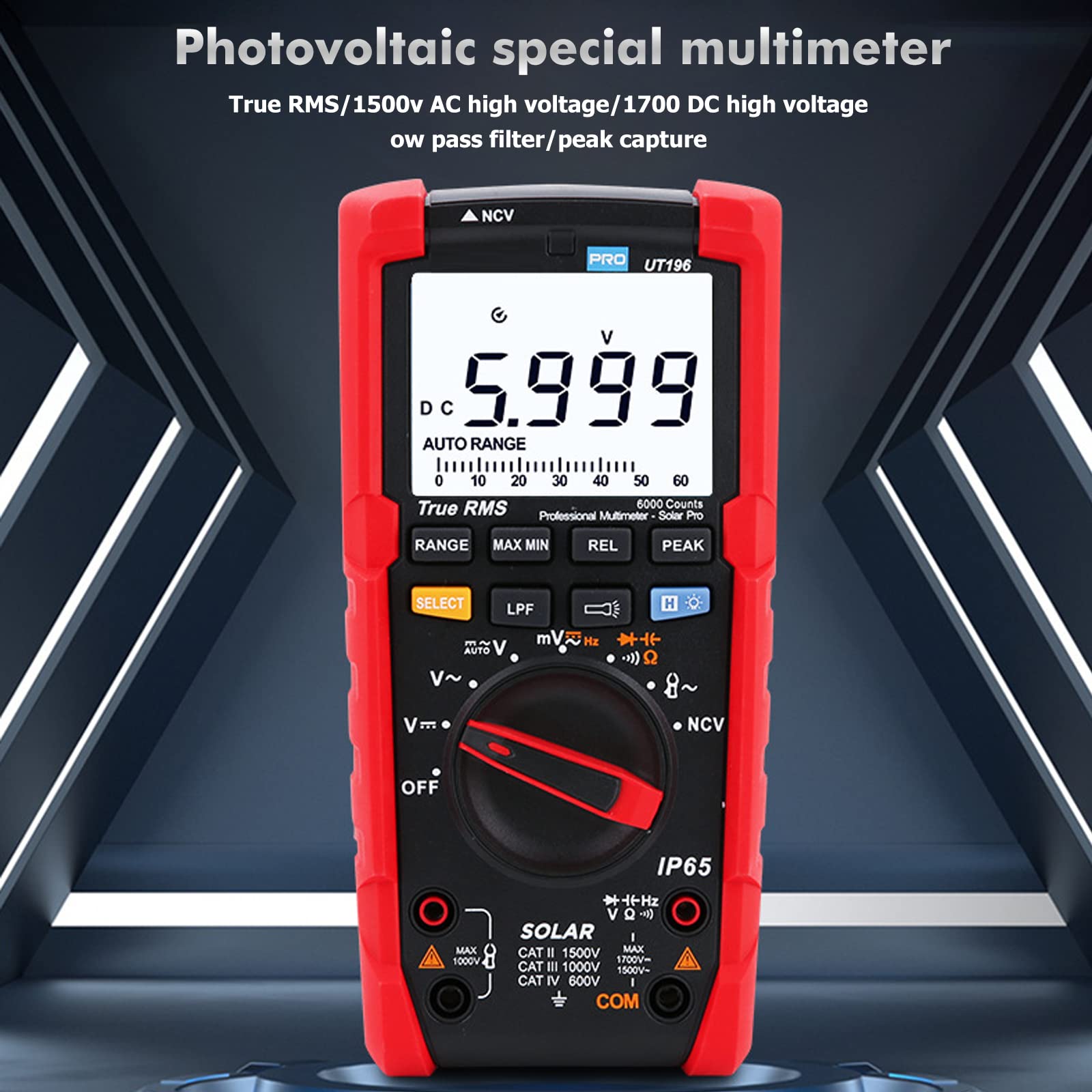 DEWIN Multimetro Digitale,Multimetro Digitale Fotovoltaico Tester Digitale Tester Elettricista Professionale Vero RMS 1500 V AC DC Tester di frequenza di Resistenza alla Tensione
