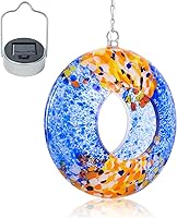 Vista 11 de VCUTEKA Comedero Solar para Pájaros Fly Through para Exteriores Colgante con Recipiente de Vidrio de Forma Redonda para Atraer Más Aves Silvestres