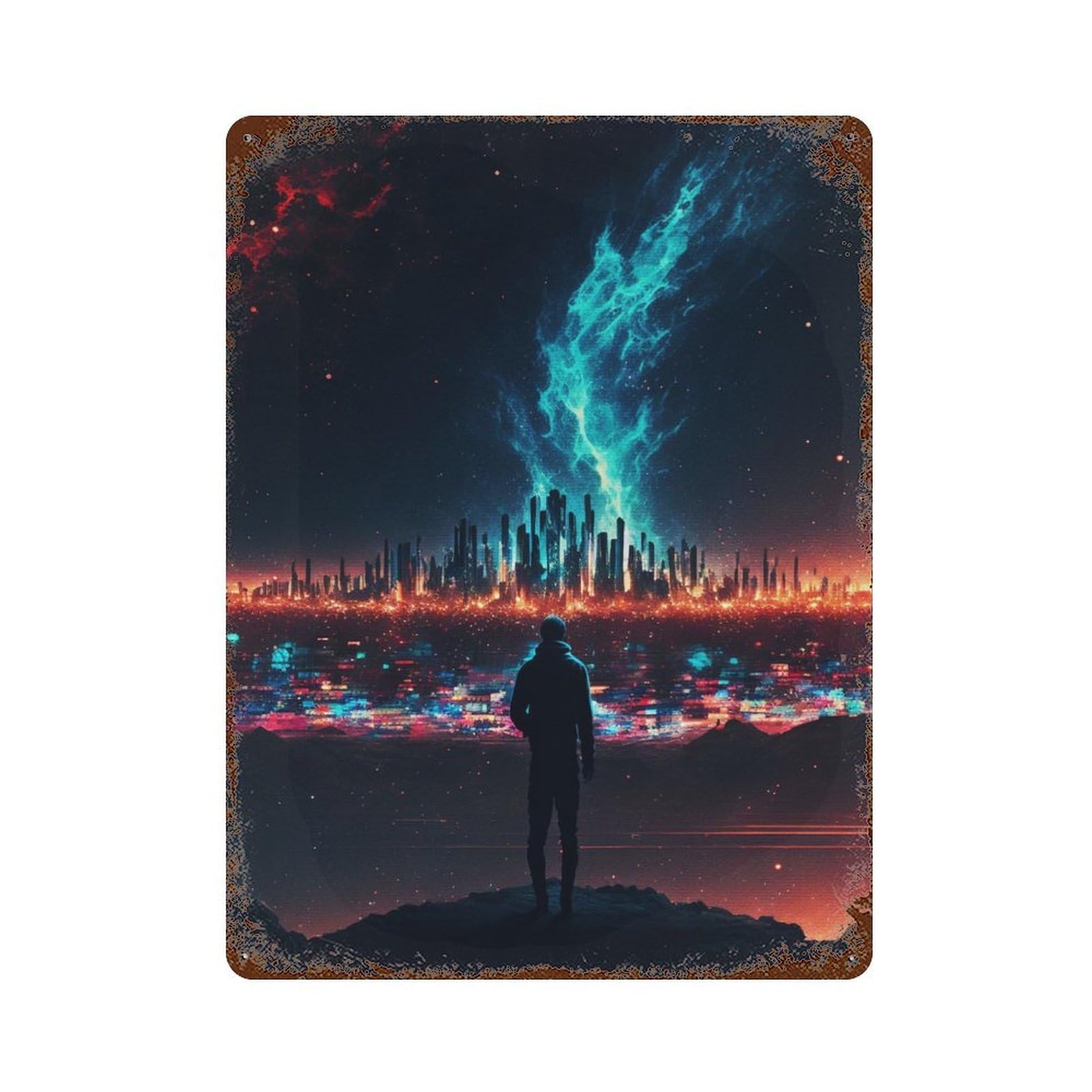 Galaxy In The Night Sky Rusty Metal Tin Sign 15.7"x11.8", Ideal for Patio, Garden Room And Bar Decor