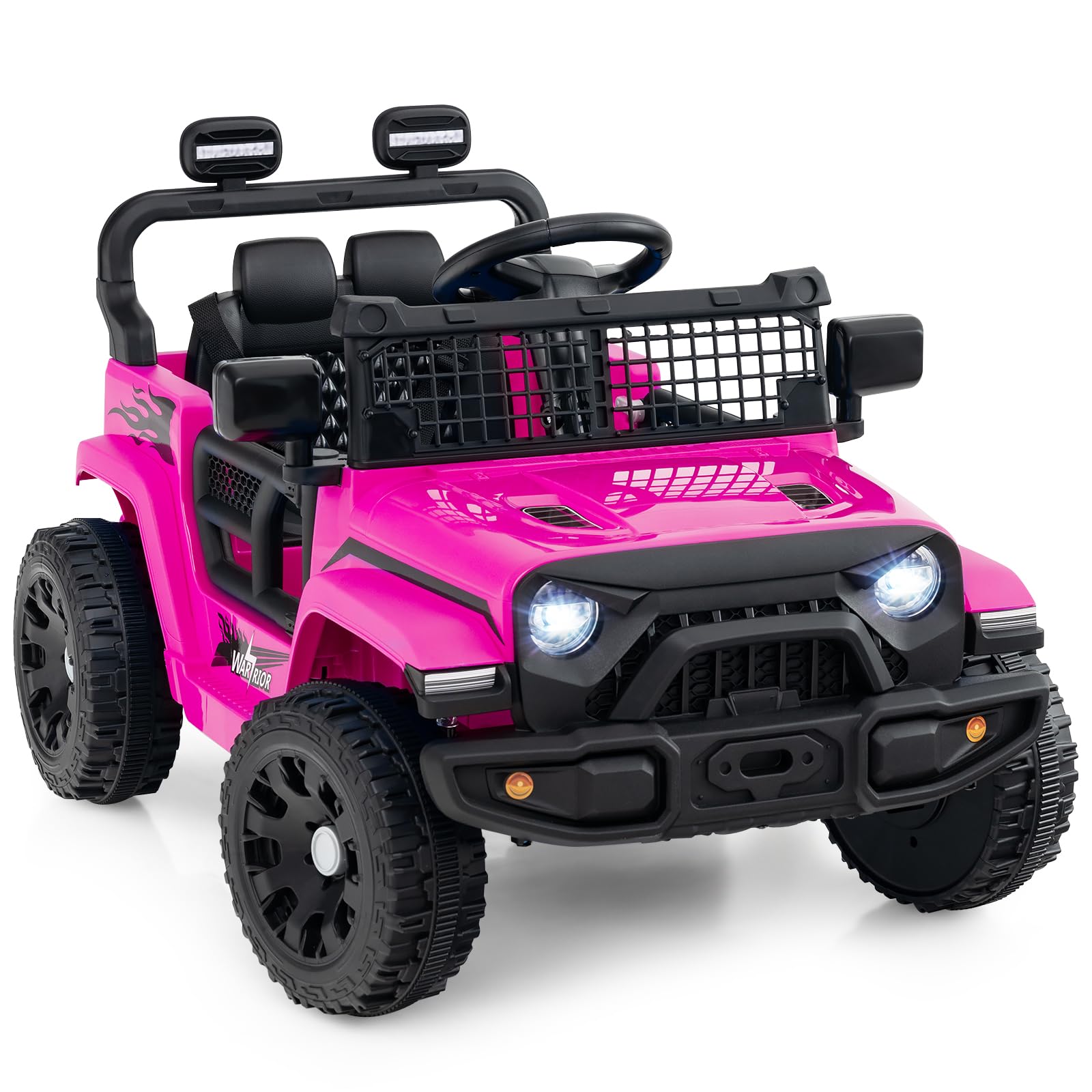 COSTWAY 12V Kids Ride on Car, 2 Motors Electric Off Road Truck with Remote Control, LED Lights, Music & Horn, Battery Powered Ride on Toy for 3+ Years Old Boys Girls (Pink)