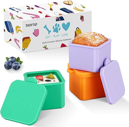 Recipiente para aderezo de ensalada, compatible con lonchera para niños, recipientes pequeños de silicona seguros para alimentos de 3 x 3 onzas con