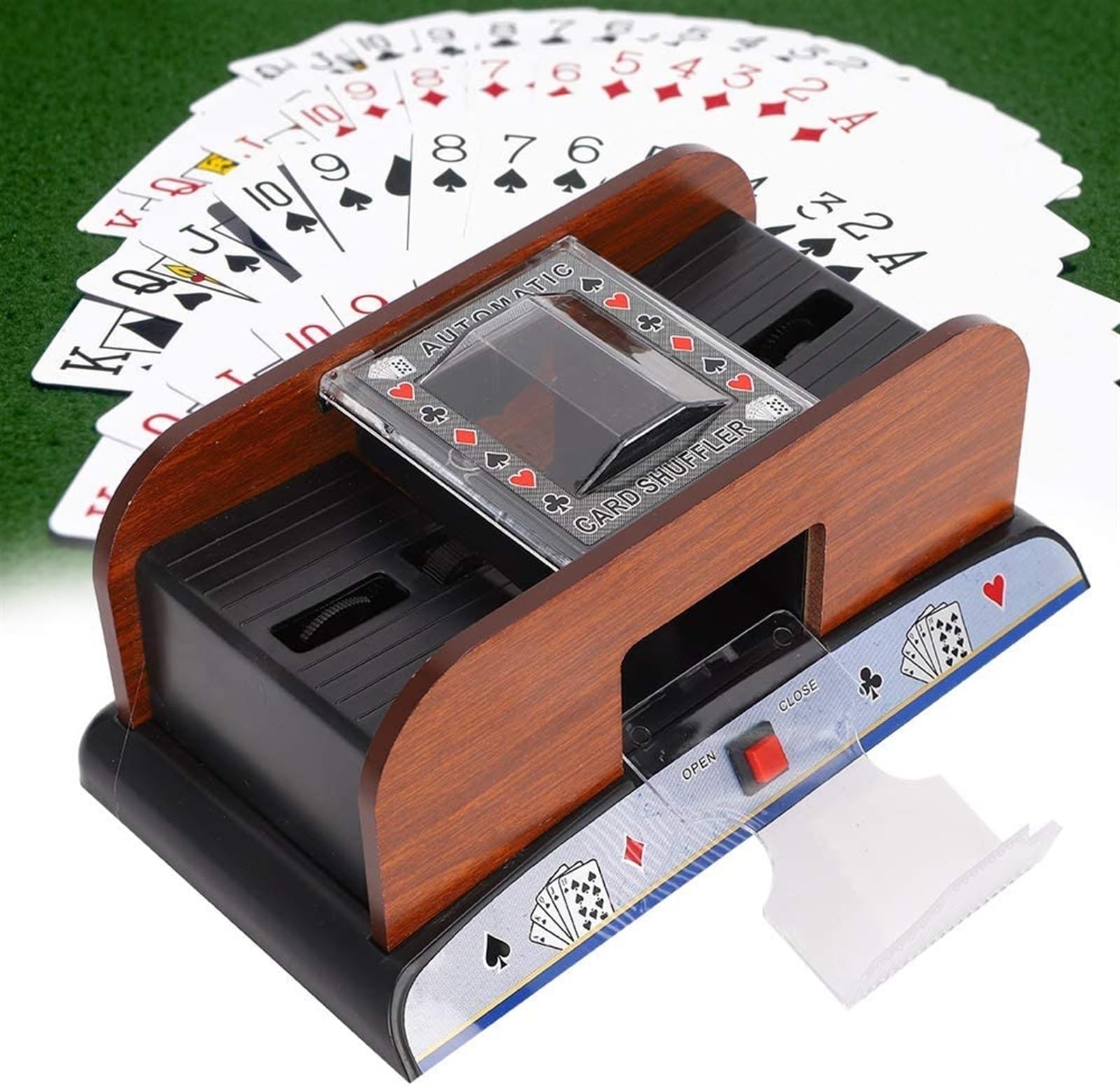 Mescolatore di carte automatico, Mescolatore di carte in legno, Mescolatore di carte da gioco alimentato a batteria Può mescolare 2 mazzi for UNO, Blackjack, Texas Hold'em, Giochi di carte domestici