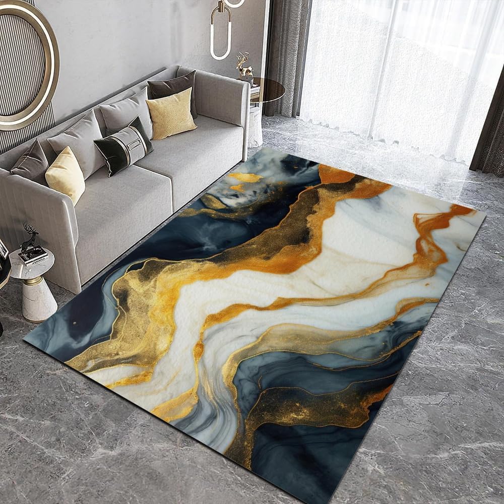 Tapis salon moderne 180x280 antidérapant chambre ado tapis de chaise lavable texture marbre 3D