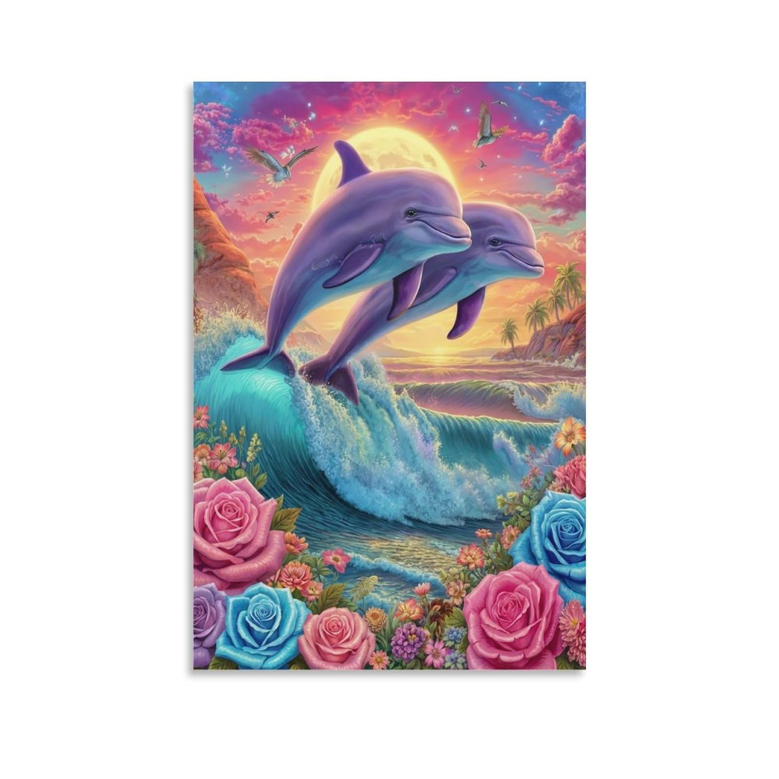 DHBANEIOK Dolphin Jumping Sunset Poster Artwork Canvas Prints Picture Modern Canvas Wall Art Picture Wall Hanging for Bathroom Wall Decor 24x36inch(60x90cm)