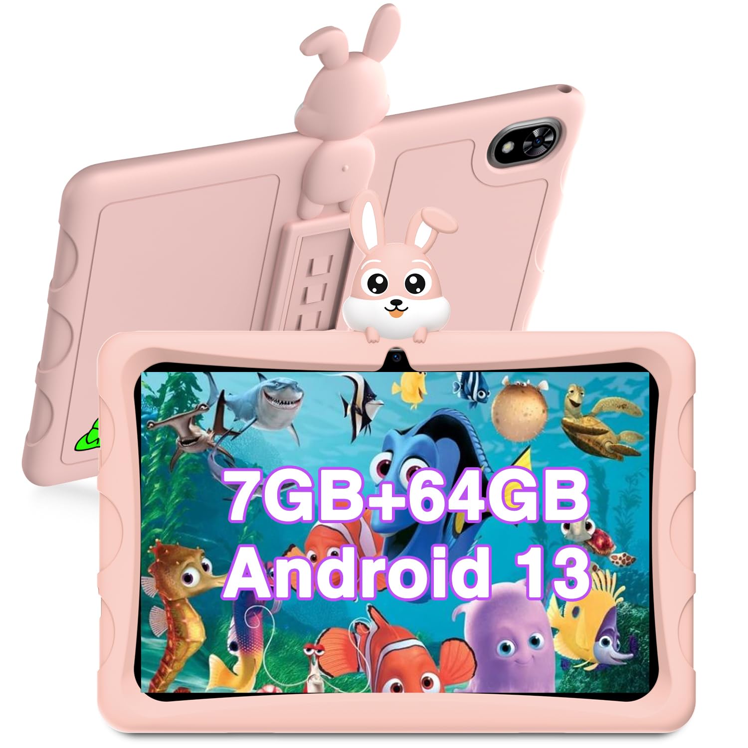 DOOGEE Tablet Bambini, U9 KID Tablet per Bambini 10 Pollici, 7GB RAM 64GB ROM(1TB/TF), Android 13/WiFi 6/BT5.0/TÜV SÜD Rheinland/Widevine L1/5MP, Custodia Protettiva in Silicone - Rosa