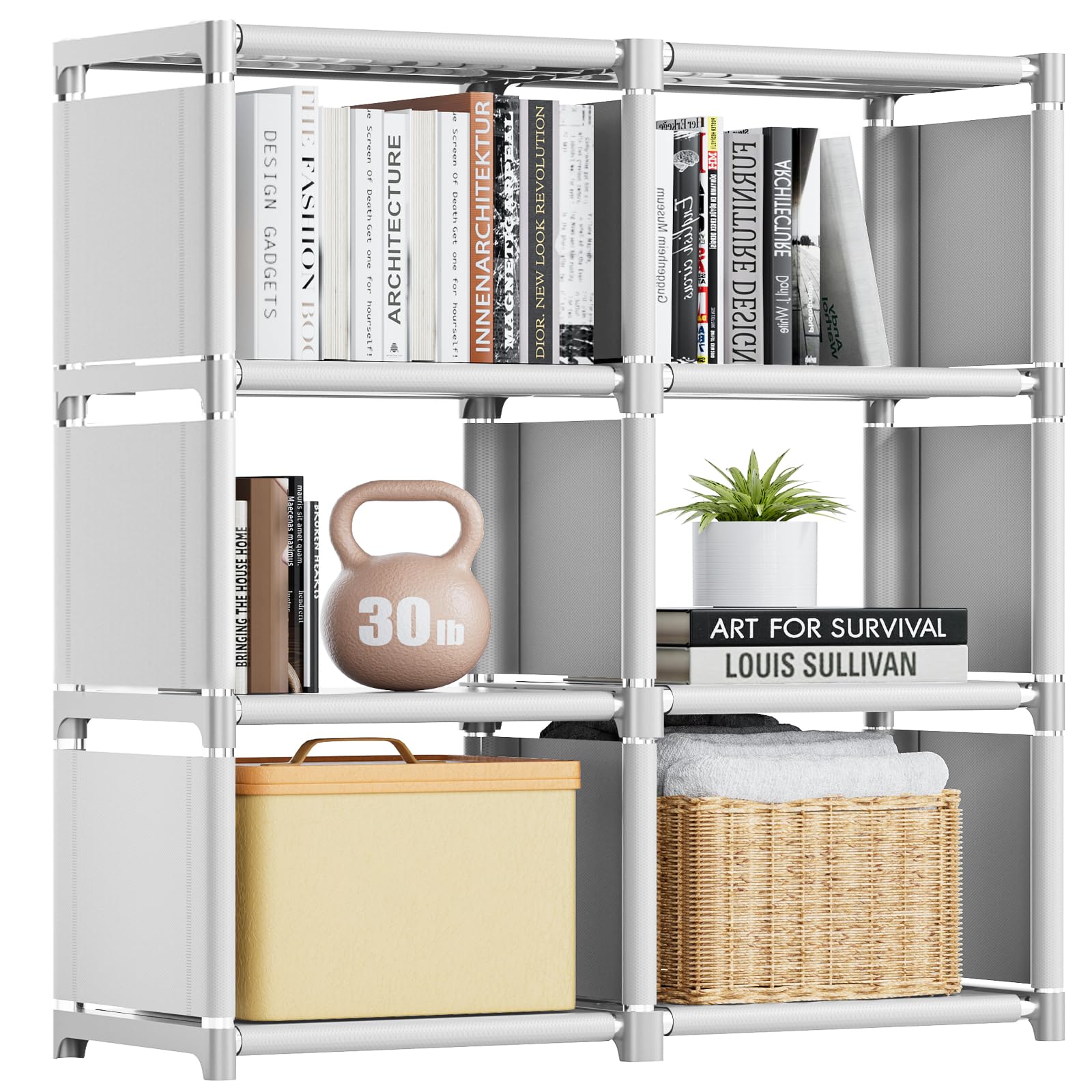 Mavivegue Book Shelf, 6 Cube Storage Organizer, DIY Bookcase, Metal Cube Bookshelf,Tall Book case for Bedroom, Living Room,Office,Closet Storage Organizer, White Cubicle Storage Rack