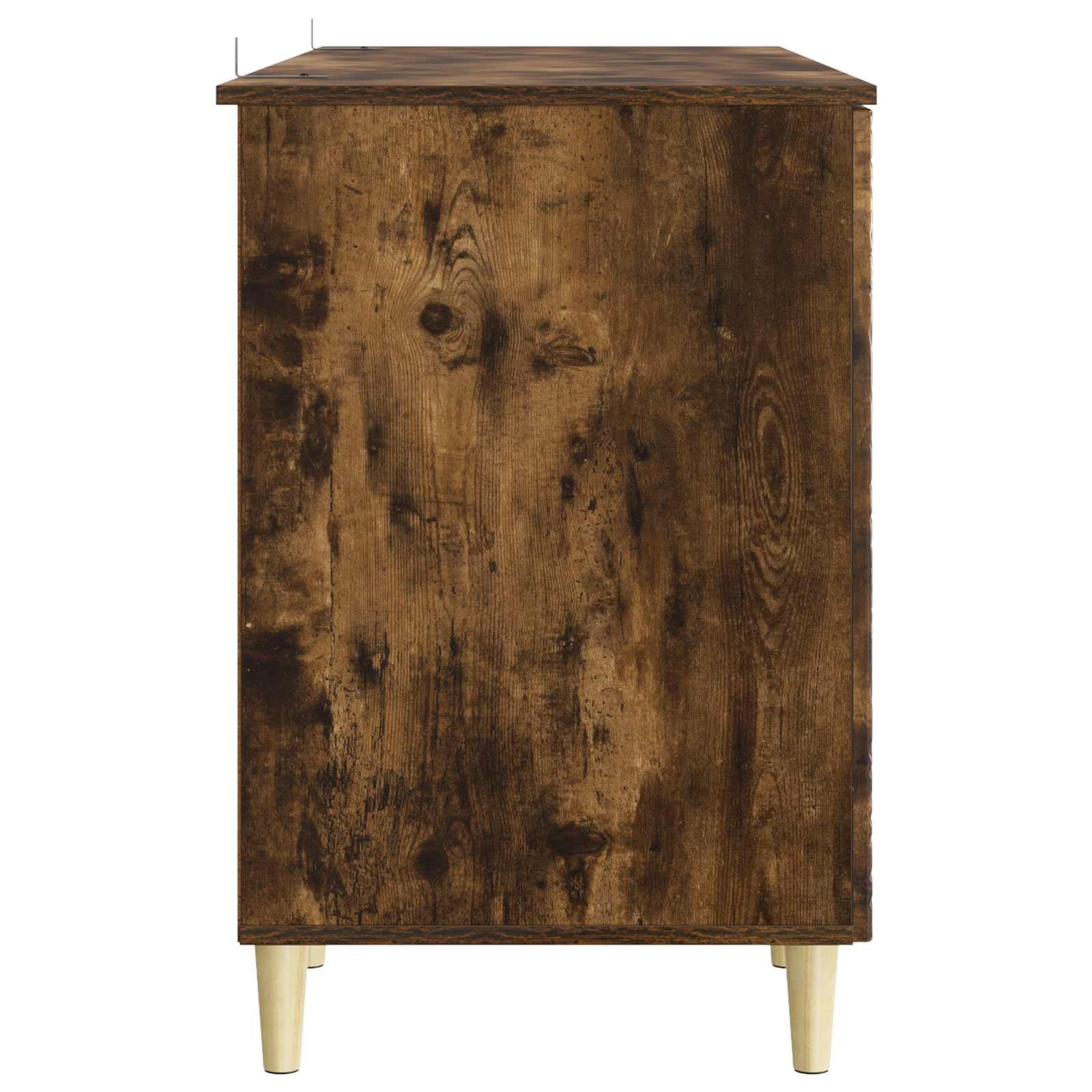 Scrivania in rovere affumicato, 142,5 x 50 x 75 cm, con spazio per ufficio e home office, moderno tavolo da lavoro con scaffale e gestione dei cavi