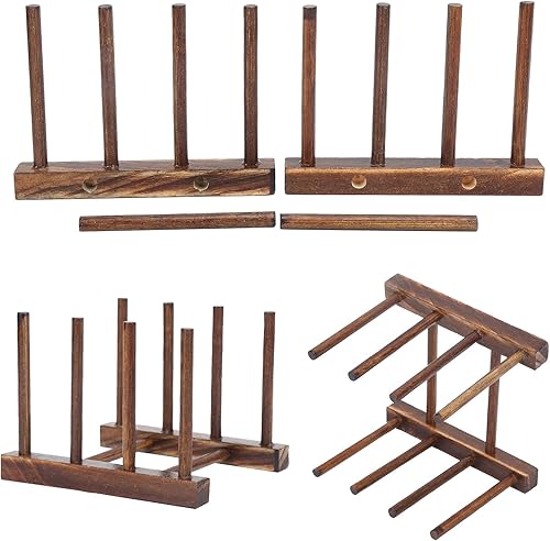Miniatura 7 de Soporte para platos de madera para platos de madera, columna de 4/6 para plato, tazón, taza, gabinete de almacenamiento para el hogar (4.9 x 5.5 x