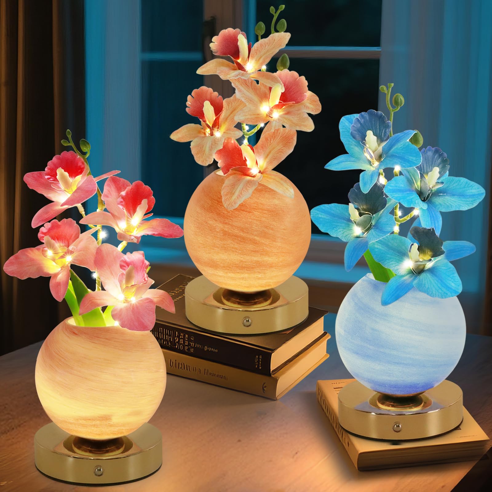 BVI BOOMERVIVI Lampada da tavolo a forma di tulipano, ricaricabile, senza fili, dimmerabile, con tulipano artificiale, lampada da scrivania a LED, da comodino, regalo romantico per ragazze, donne