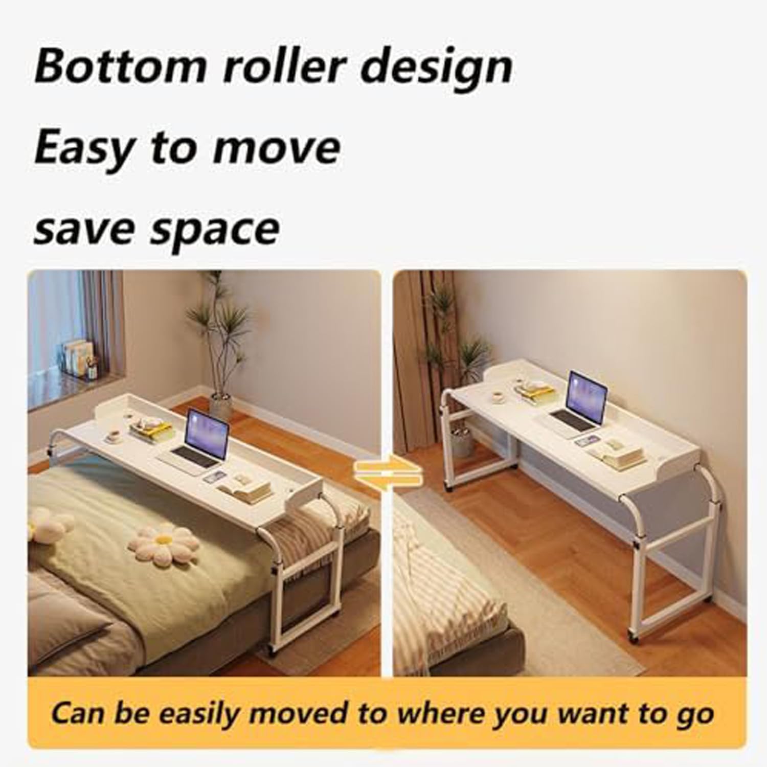 Mesas de Cama con Ruedas para Silla de Ruedas, diván Ajustable en Altura, Escritorio pequeño Debajo del colchón para Personas con discapacidad, Barra de Apoyo de Hospital (Color: n